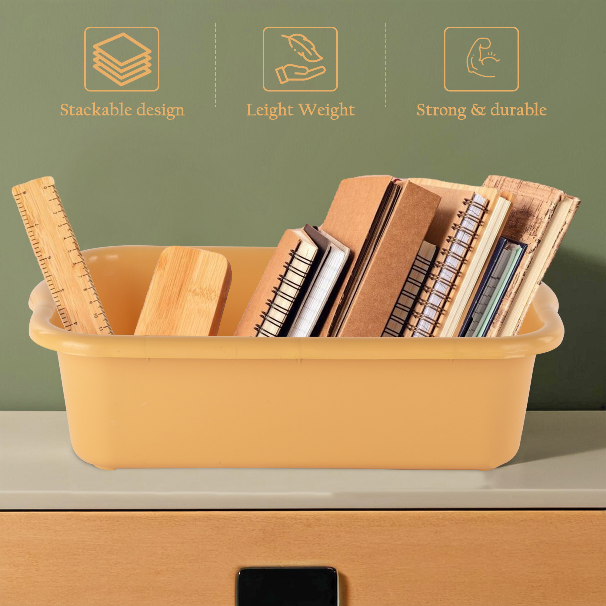 Kuber Industries Rectangular Multi-purpose Plastic Tub for Bathroom  Home  Sturdy and Durable Tub for Kitchen UtensilsBartan Clothes  Dishes  666 Excel  Yellow