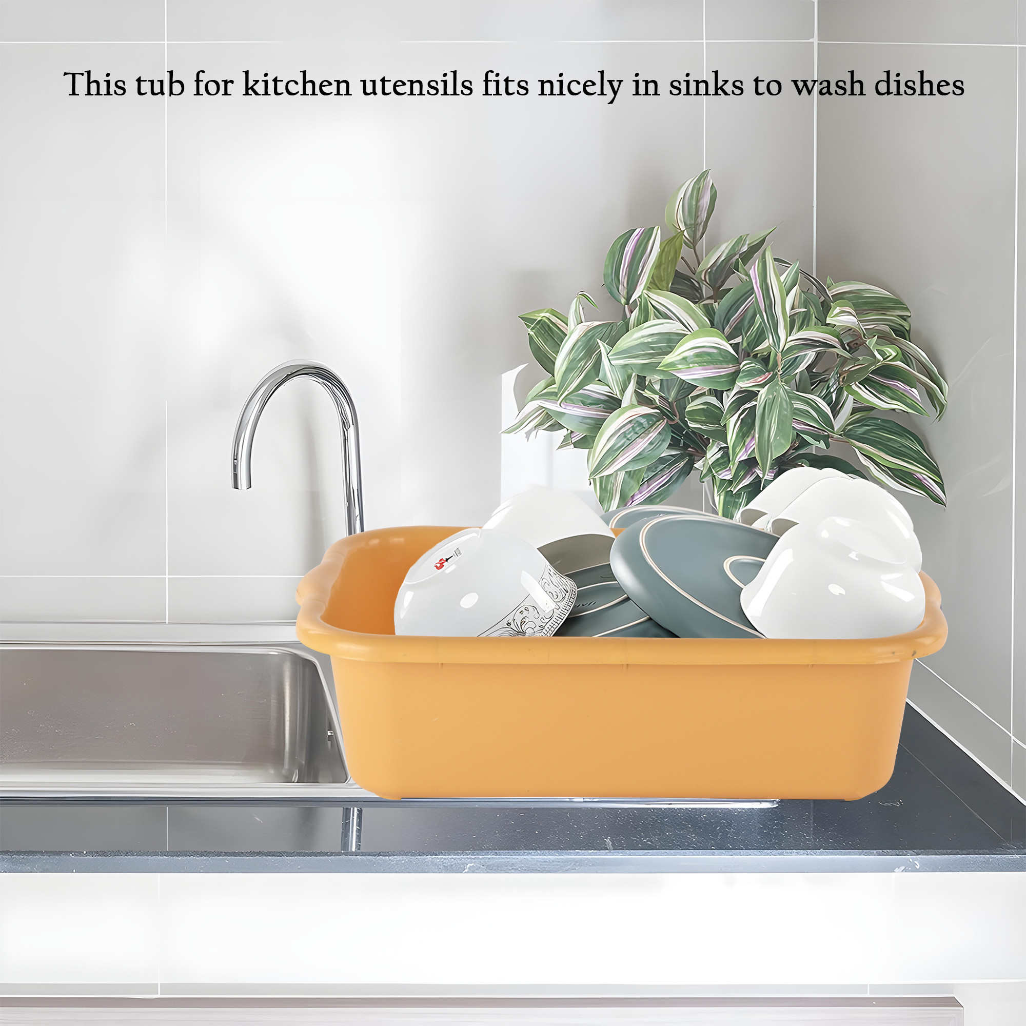 Kuber Industries Rectangular Multi-purpose Plastic Tub for Bathroom  Home  Sturdy and Durable Tub for Kitchen UtensilsBartan Clothes  Dishes  666 Excel  Yellow