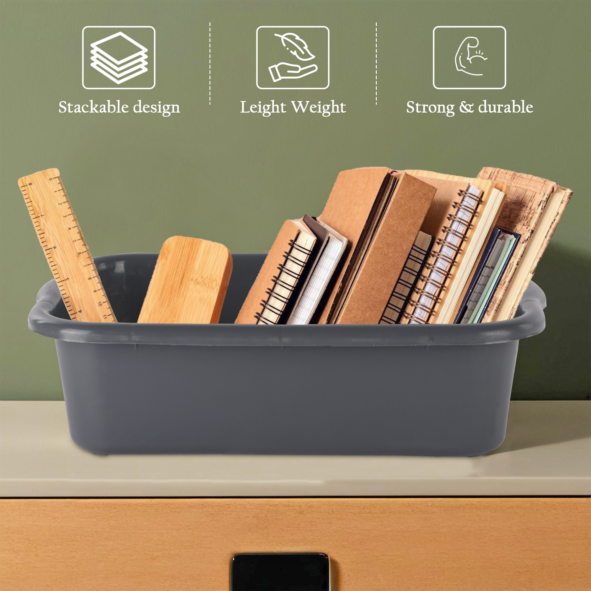 Kuber Industries Rectangular Multi-purpose Plastic Tub for Bathroom  Home  Sturdy and Durable Tub for Kitchen UtensilsBartan Clothes  Dishes  666 Excel  Grey