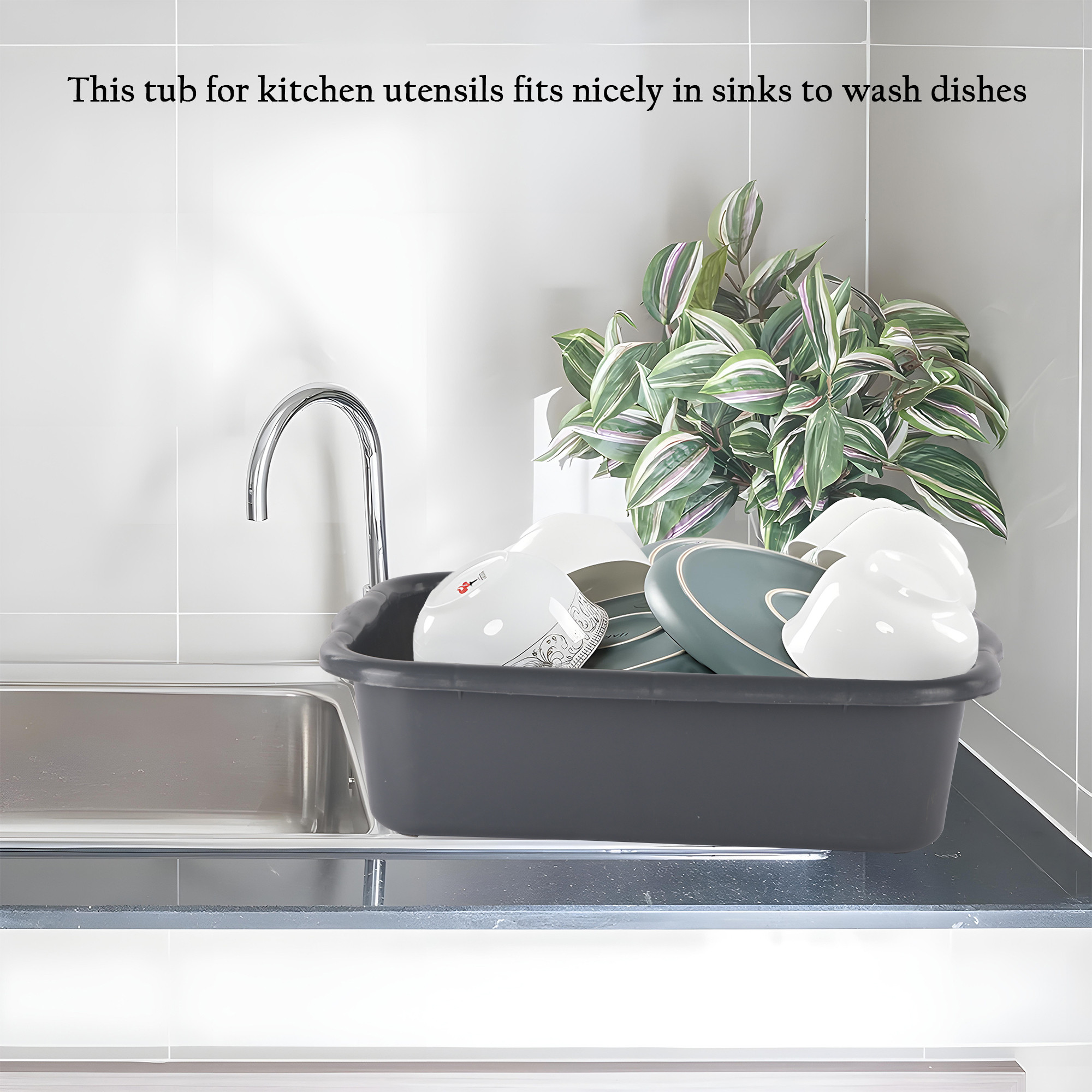 Kuber Industries Rectangular Multi-purpose Plastic Tub for Bathroom  Home  Sturdy and Durable Tub for Kitchen UtensilsBartan Clothes  Dishes  666 Excel  Grey