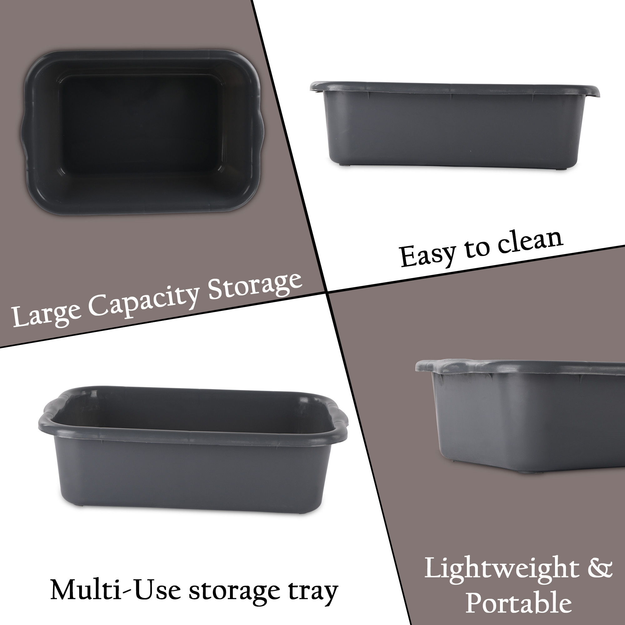 Kuber Industries Rectangular Multi-purpose Plastic Tub for Bathroom  Home  Sturdy and Durable Tub for Kitchen UtensilsBartan Clothes  Dishes  666 Excel  Grey