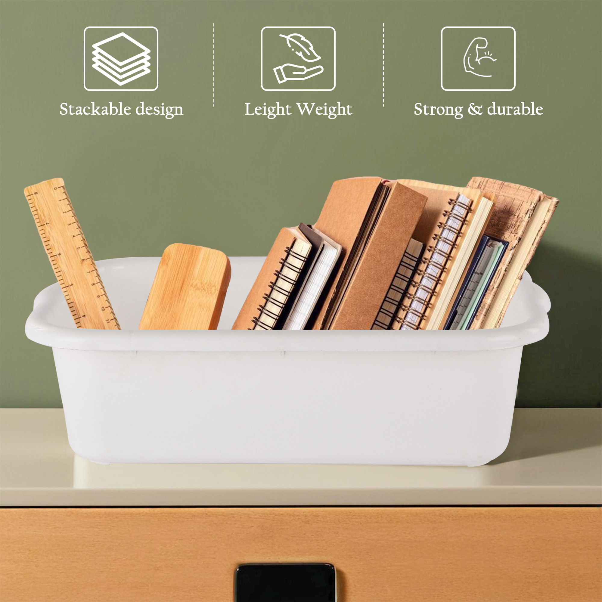 Kuber Industries Rectangular Multi-purpose Plastic Tub for Bathroom  Home  Sturdy and Durable Tub for Kitchen UtensilsBartan Clothes  Dishes  666 Excel  White