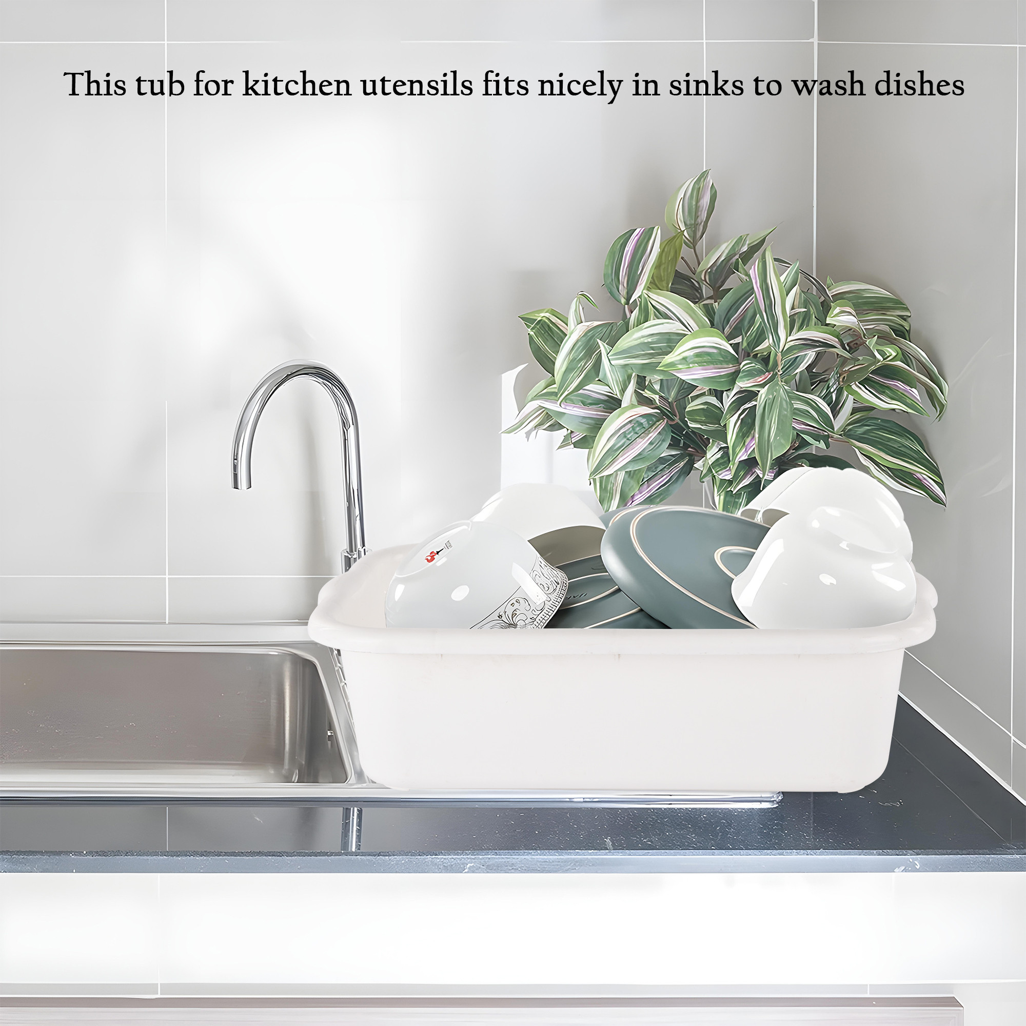 Kuber Industries Rectangular Multi-purpose Plastic Tub for Bathroom  Home  Sturdy and Durable Tub for Kitchen UtensilsBartan Clothes  Dishes  666 Excel  White