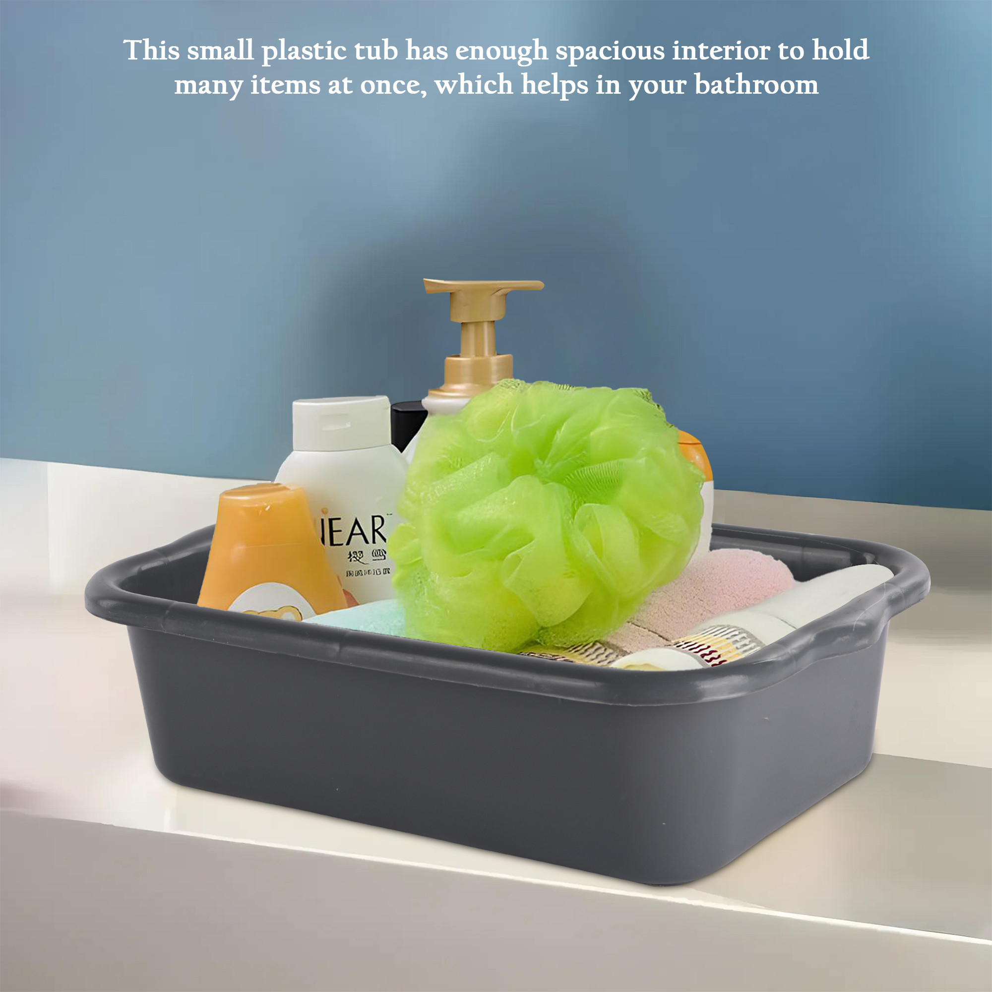 Kuber Industries Rectangular Multi-purpose Plastic Tub for Bathroom  Home  Sturdy and Durable Tub for Kitchen UtensilsBartan Clothes  Dishes  666 Excel  Grey