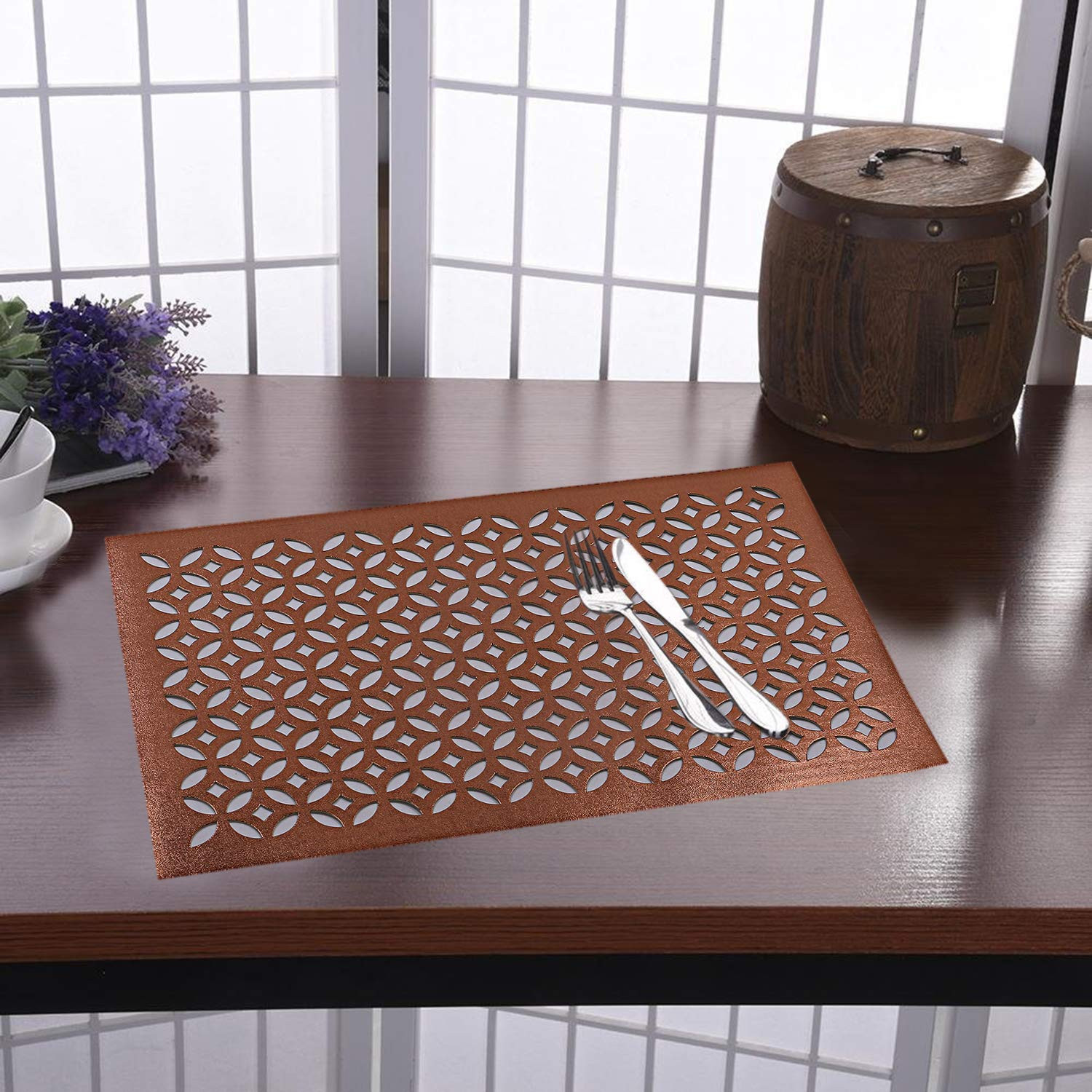 Kuber Industries Rectangular Soft Leather Table Placemats, Set of 4 (Copper)