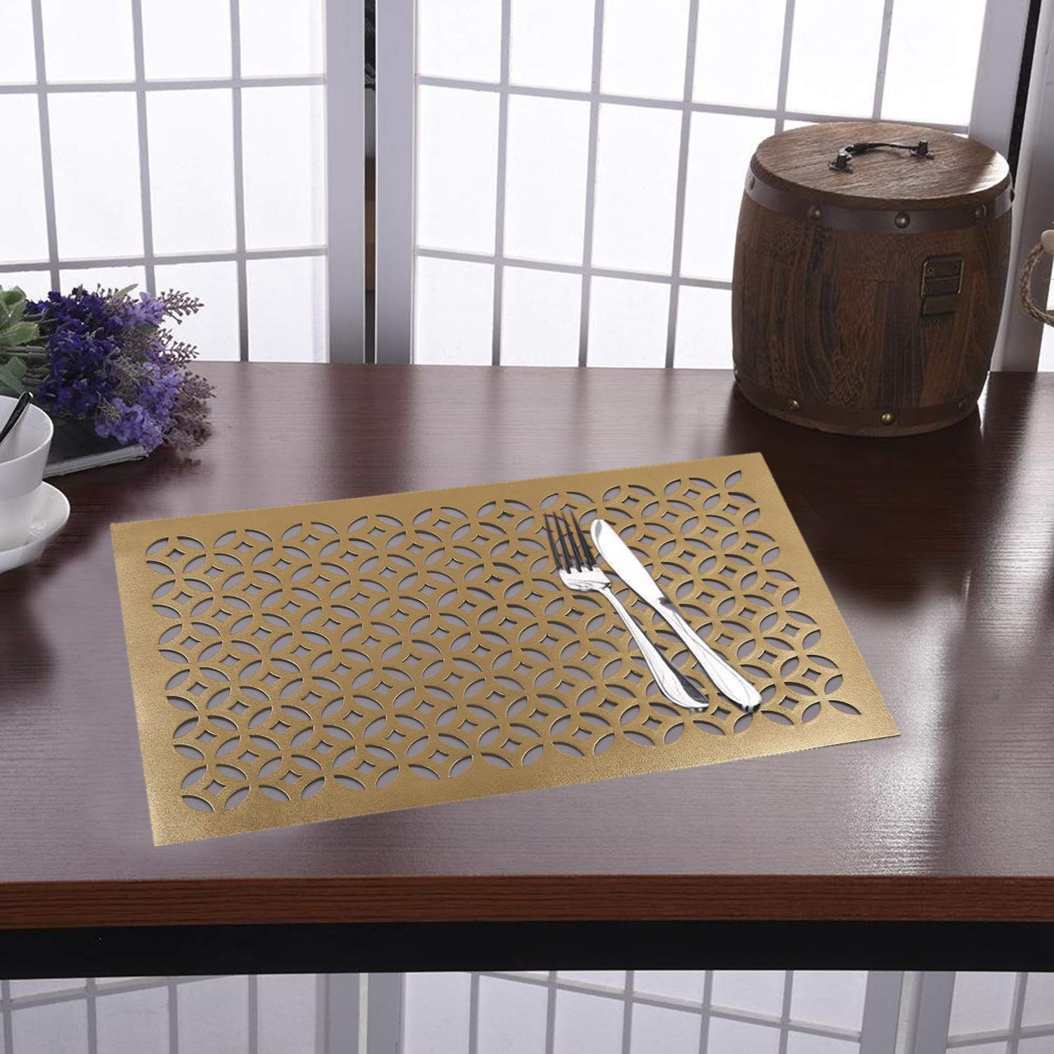 Kuber Industries Rectangular Soft Leather Table Placemats, Set of 4 (Gold)