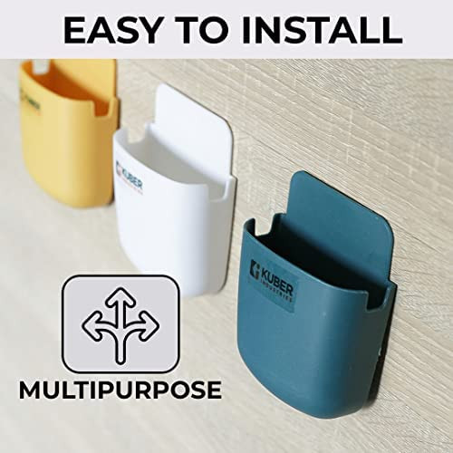 Kuber Industries Remote & Phone Holder|Wall Mounted Mobile Holder|Premium PP Build|Easy Installation|Multipurpose Wall Stand For Phone, Remote, Brush, & Other Accessories|Pack of 3|E5397Iv8I|Multicolor