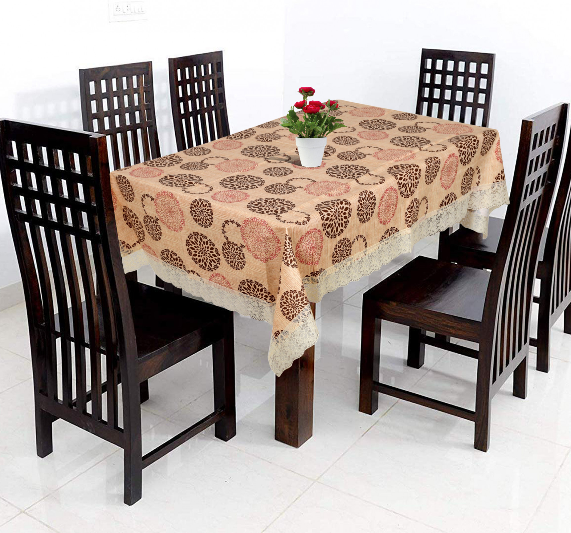 Kuber Industries Rengoli Print PVC 6 Seater Dining Table Cover 60x 90 Cream