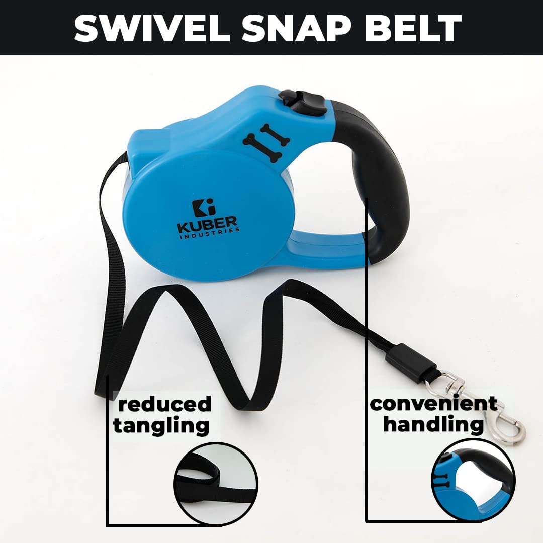 Kuber Industries Retractable Dog for Walking Jogging Training Leash for Small & Medium Dogs with Polyester Tape with Hand Grip|One Button Break with Safety Lock|Automatic & Non-Slip Handle-Blue