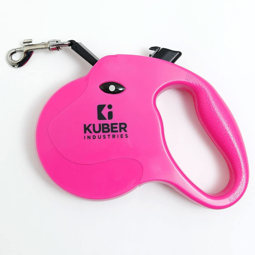 Kuber Industries Retractable Dog for Walking Jogging Training Leash for Small & Medium Dogs with Polyester Tape with Hand Grip and One Button Brake & Lock - Rose Red