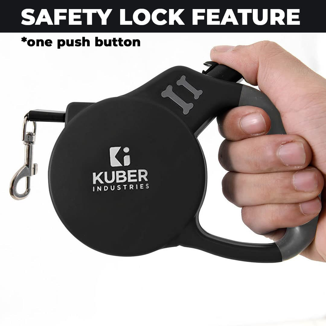 Kuber Industries Retractable Dog Leash|One Button Break with Safety Lock|Automatic & Non-Slip Handle|Soft Padded Handle for Comfortable Grip|Pet Training & Walking Accessory|Black