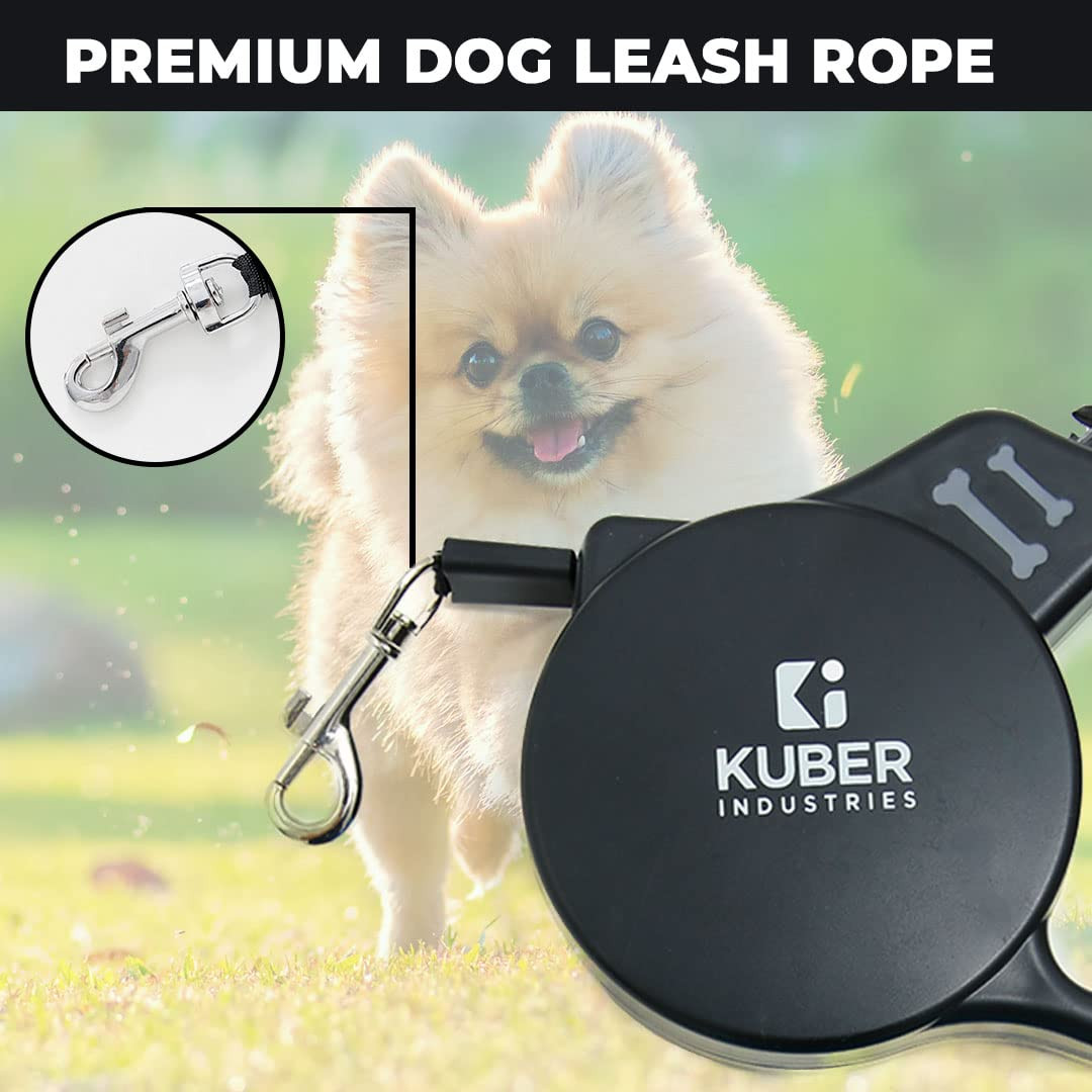 Kuber Industries Retractable Dog Leash|One Button Break with Safety Lock|Automatic & Non-Slip Handle|Soft Padded Handle for Comfortable Grip|Pet Training & Walking Accessory|Black