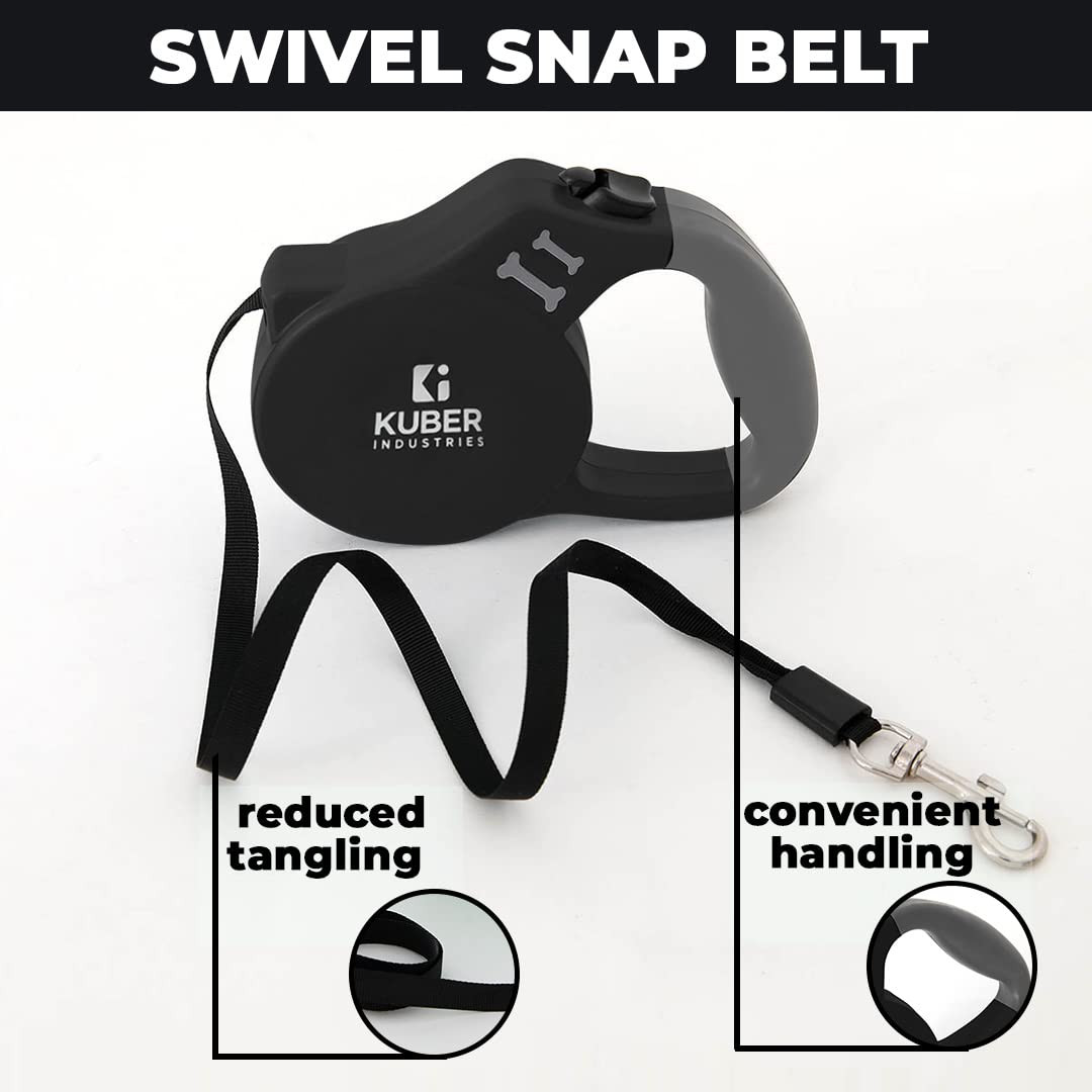 Kuber Industries Retractable Dog Leash|One Button Break with Safety Lock|Automatic & Non-Slip Handle|Soft Padded Handle for Comfortable Grip|Pet Training & Walking Accessory|Black