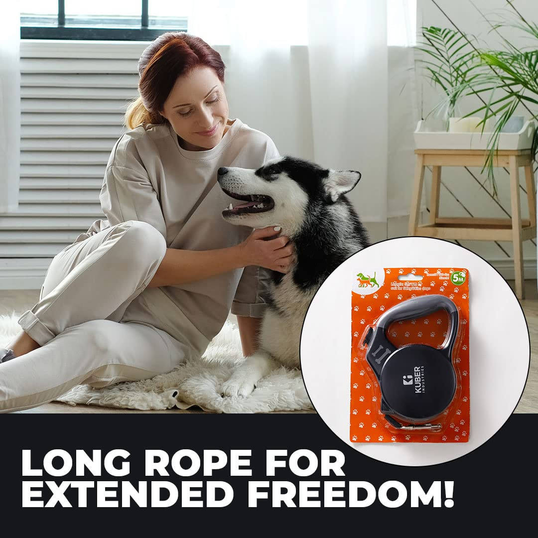 Kuber Industries Retractable Dog Leash|One Button Break with Safety Lock|Automatic & Non-Slip Handle|Soft Padded Handle for Comfortable Grip|Pet Training & Walking Accessory|Black