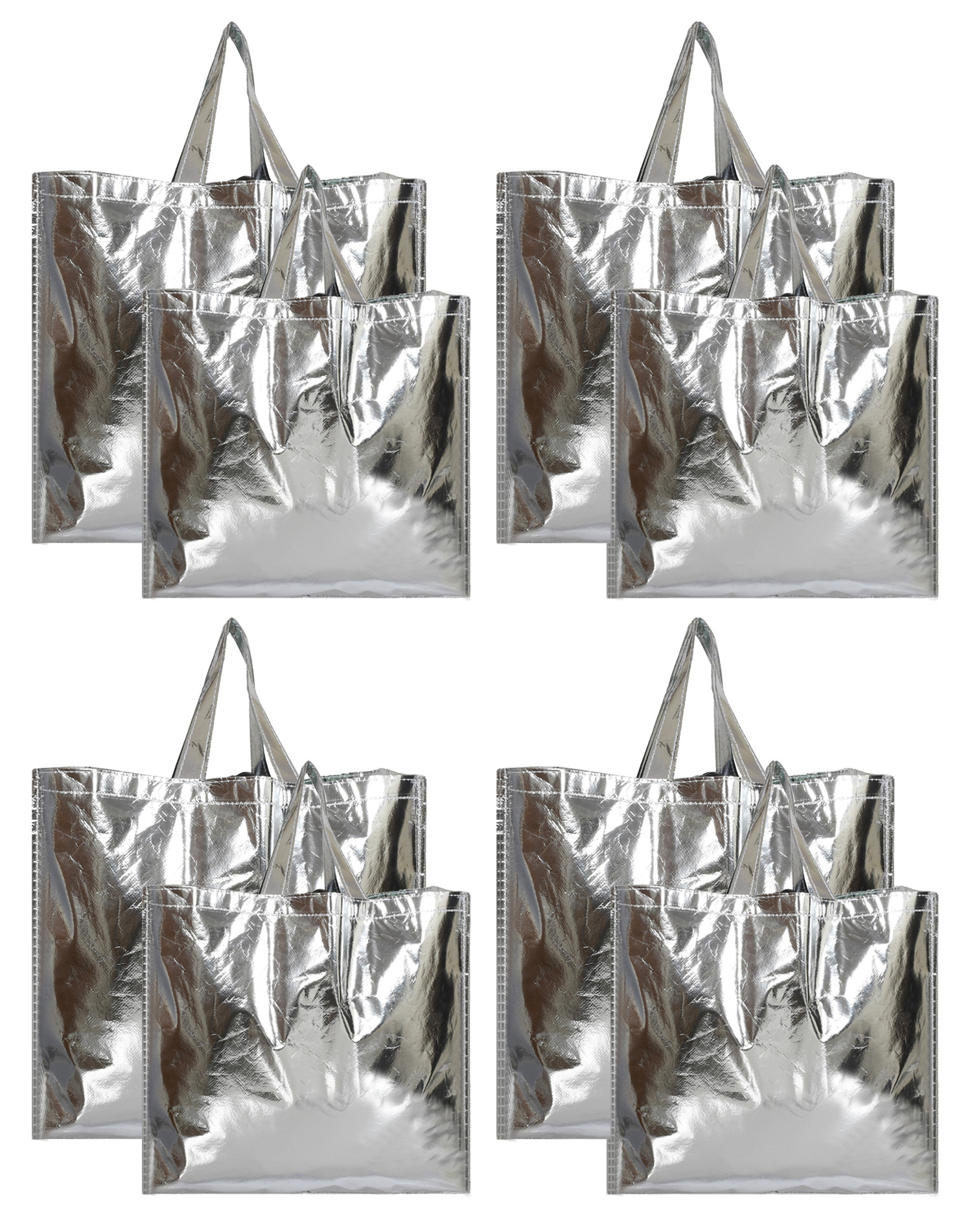 Kuber Industries Reusable Small & Large Size Grocery Bag Shopping Bag with Handle, Non-woven Gift Bag Goodies Bag Silver Tote Bag-(Silver)