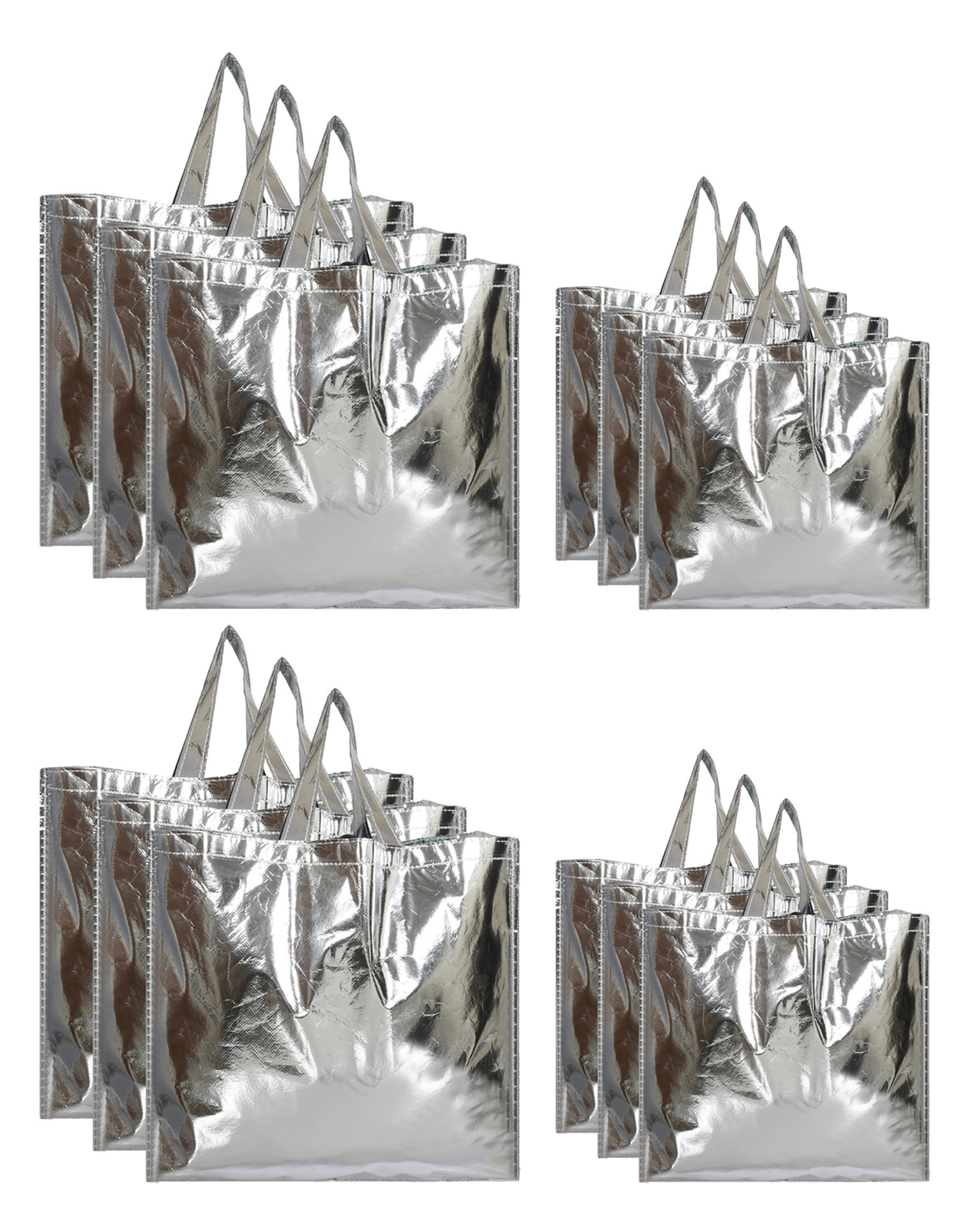 Kuber Industries Reusable Small & Large Size Grocery Bag Shopping Bag with Handle, Non-woven Gift Bag Goodies Bag Silver Tote Bag-(Silver)