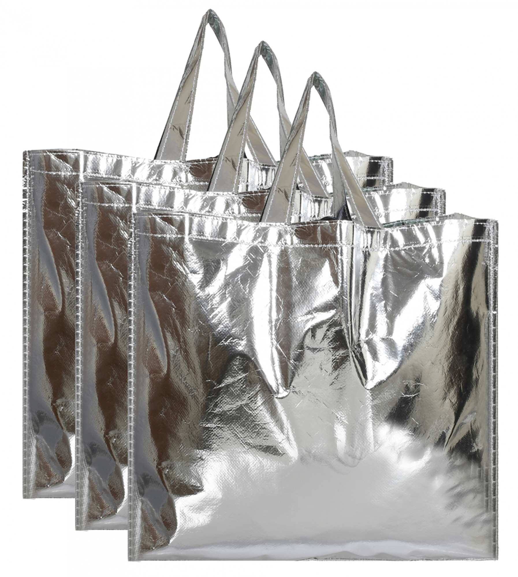Kuber Industries Reusable Small Size Grocery Bag Shopping Bag with Handle, Non-woven Gift Bag Goodies Bag Silver Tote Bag-(Silver)