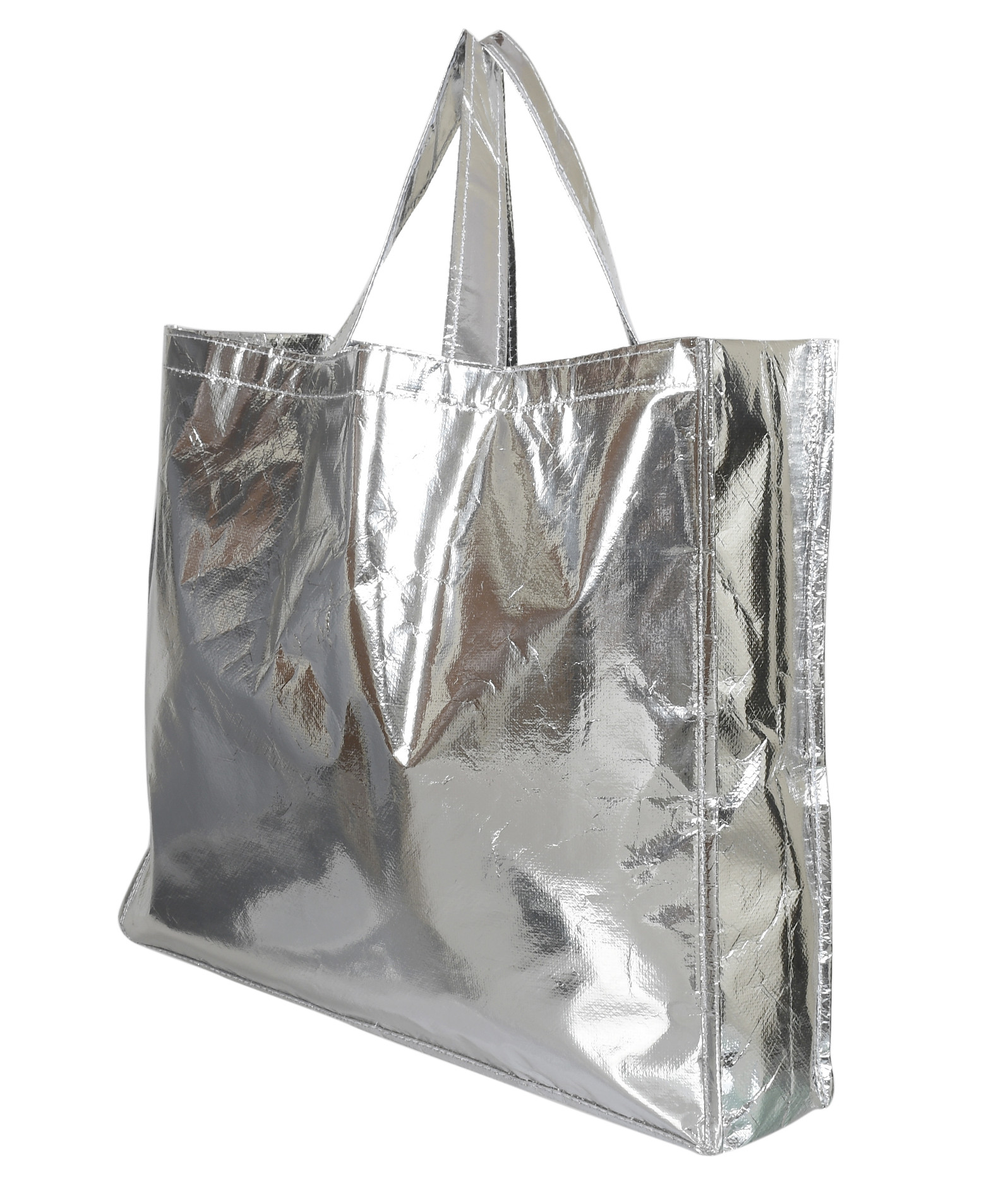 Kuber Industries Reusable Small Size Grocery Bag Shopping Bag with Handle, Non-woven Gift Bag Goodies Bag Silver Tote Bag-(Silver)