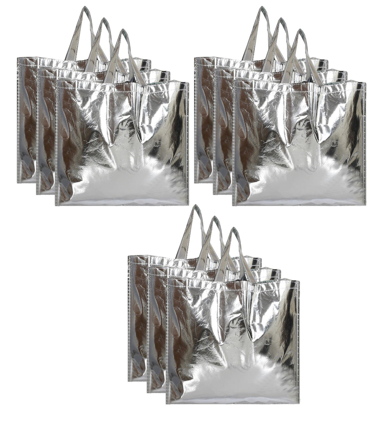 Kuber Industries Reusable Small Size Grocery Bag Shopping Bag with Handle, Non-woven Gift Bag Goodies Bag Silver Tote Bag-(Silver)