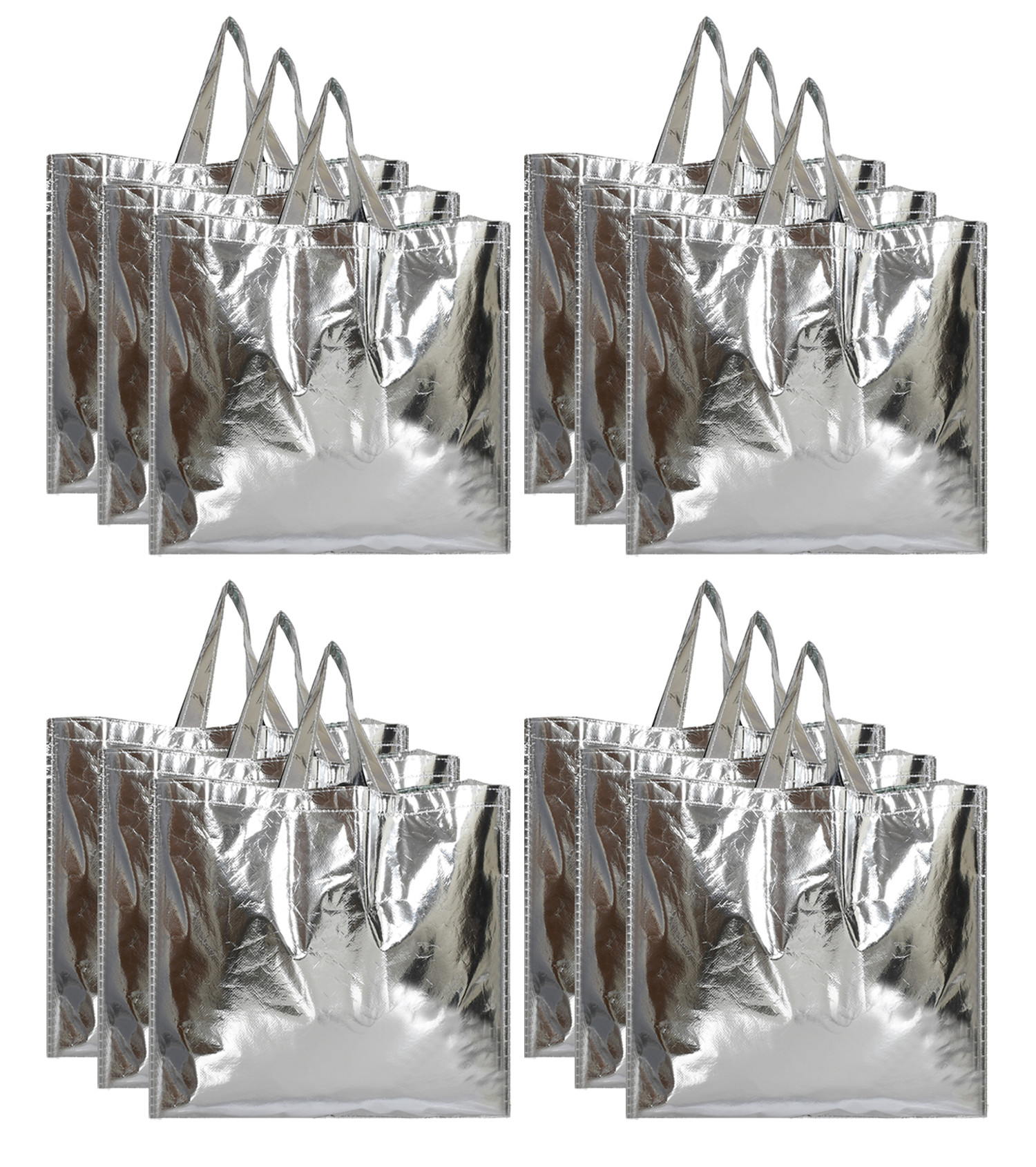 Kuber Industries Reusable Small Size Grocery Bag Shopping Bag with Handle, Non-woven Gift Bag Goodies Bag Silver Tote Bag-(Silver)
