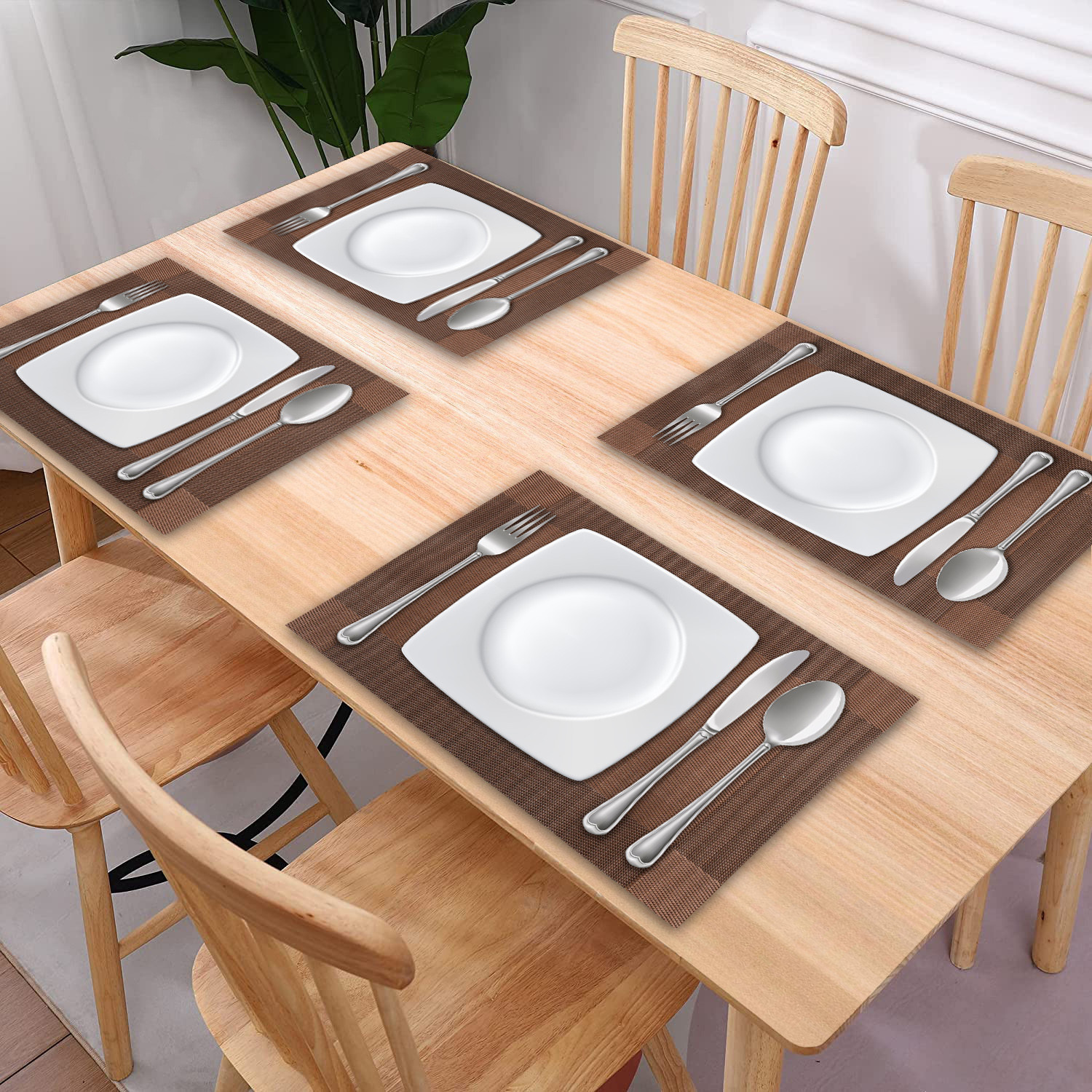 Kuber Industries Reversible Non-Slip Wipe Clean Heat Resistant PVC Placemats for Dining Table,(Brown)