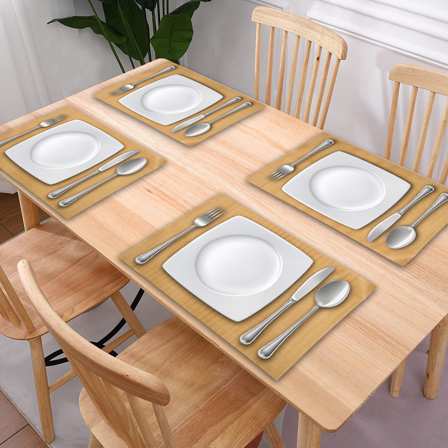 Kuber Industries Reversible Non-Slip Wipe Clean Heat Resistant PVC Placemats for Dining Table,(Gold)
