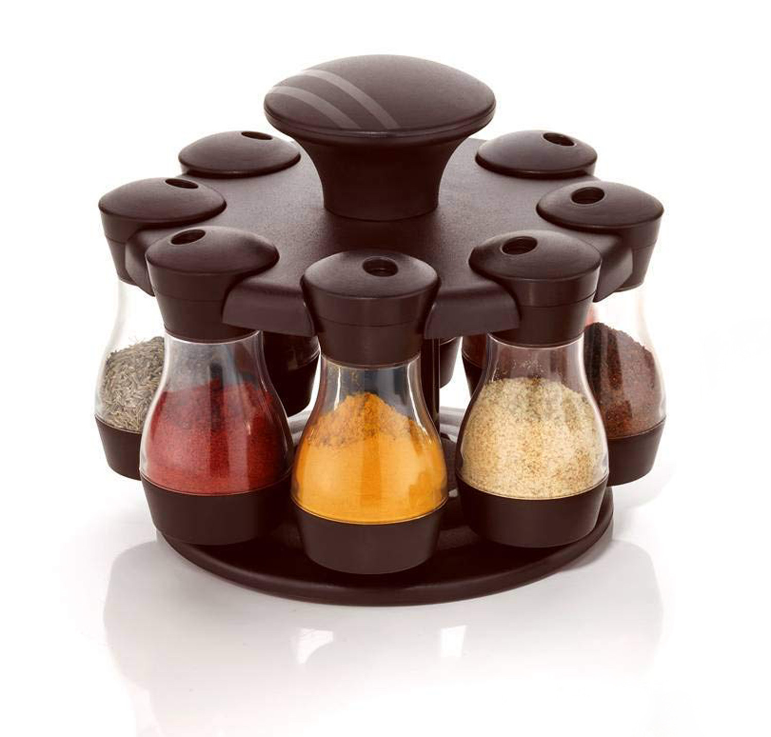 Kuber Industries Revolving Spice Rack Organizer - Spinning Countertop Herb And Spice Rack Organizer With 8 Glass Jar Bottles (Brown)