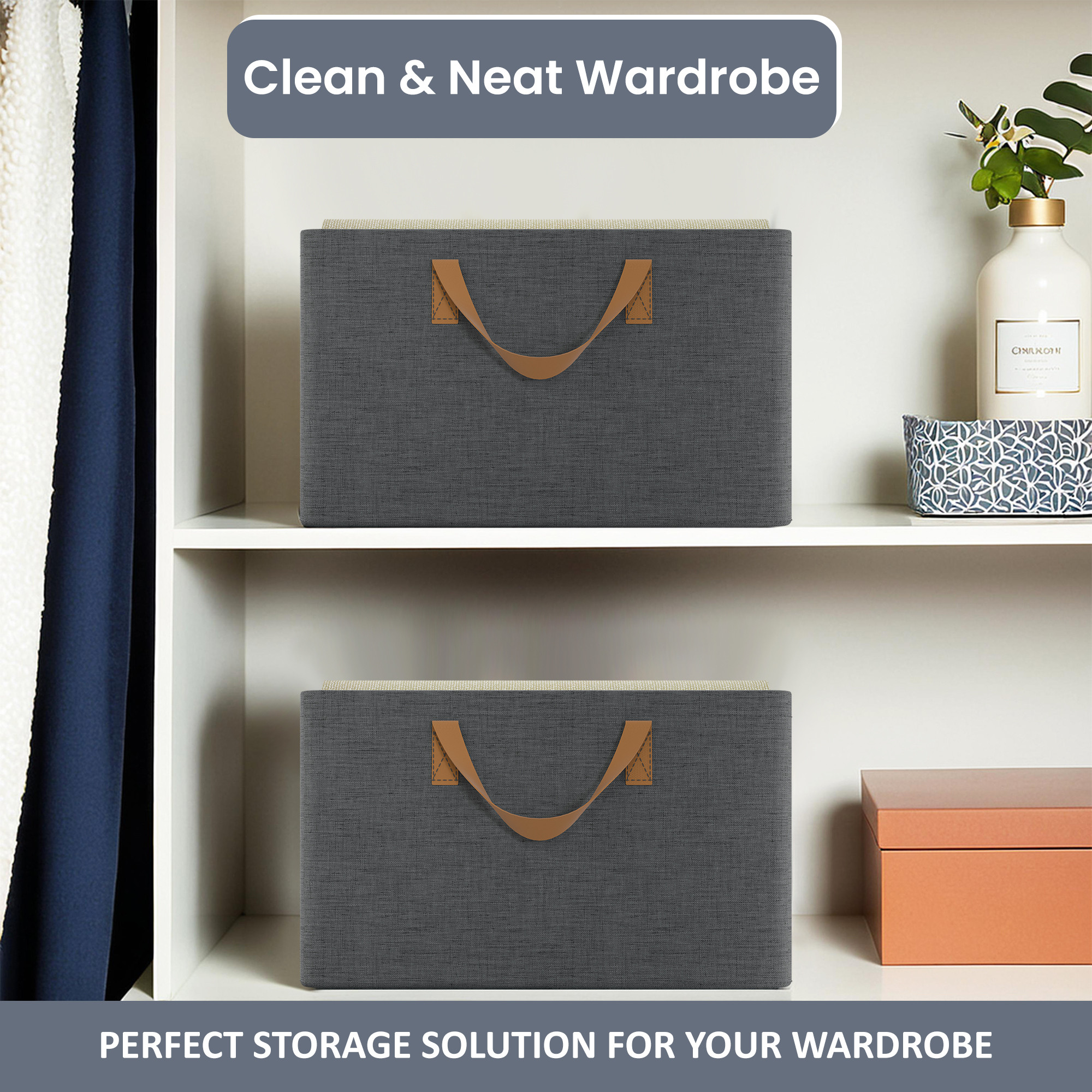 Kuber Industries Rexine Foldable Cloth Organizer for Storage with Metal Frames  Handles  Multipurpose Closet  Almirah Organizer  Drawer Slider Storage Box for Wardrobe Shelf  Grey