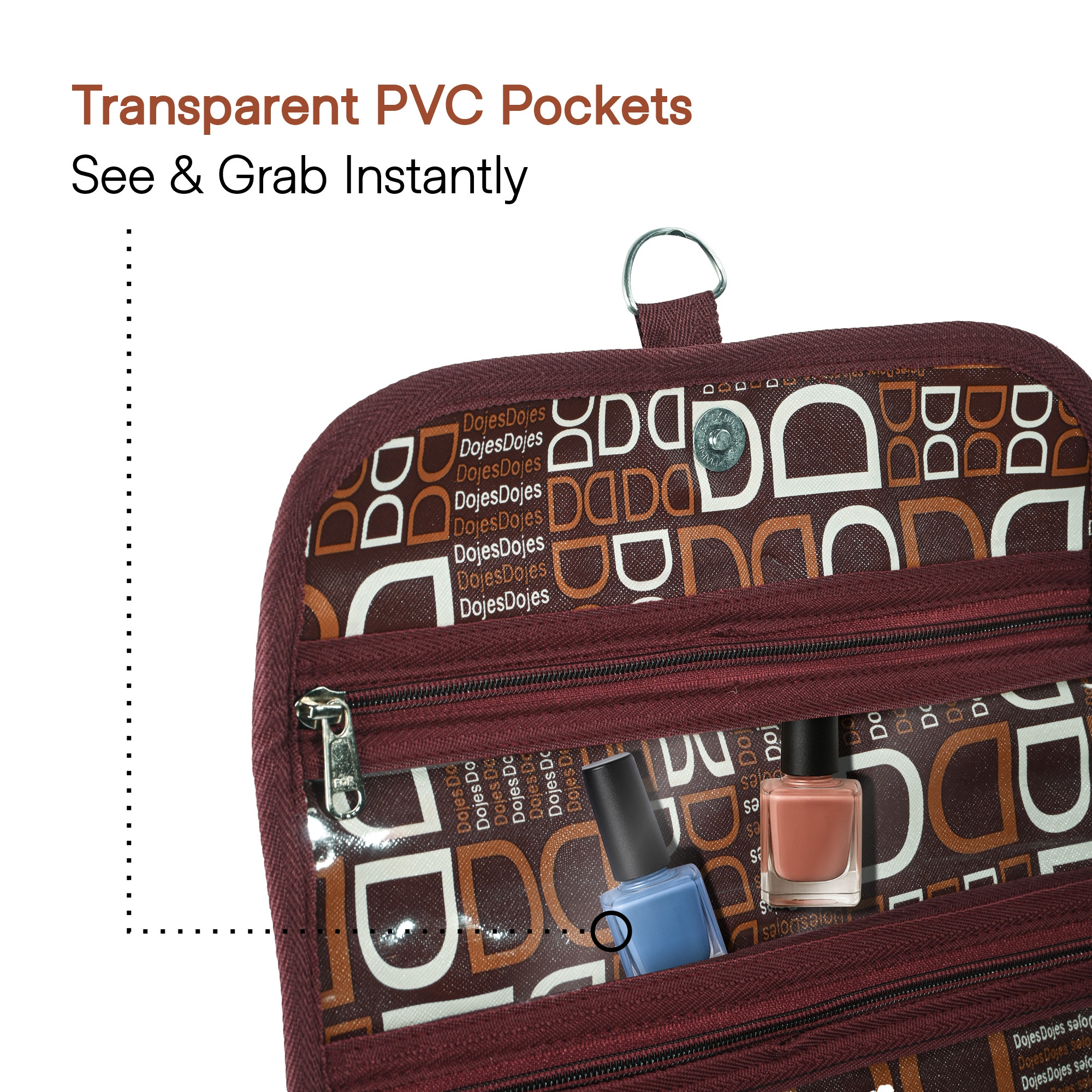 Kuber Industries Rexine Hanging Makeup Kit with Magnet Closure  Foldable  Stylish Toiletry Kit  Multipurpose Travel Toiletry Bag for Men and Women  D Print - Brown