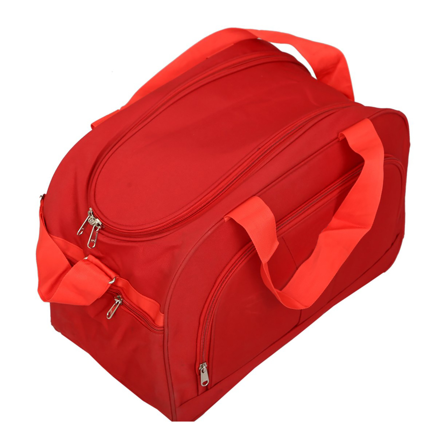 Kuber Industries Rexine Lightweight Travel Duffle Bag With Handle & 3 Outside Zipper Compartments,Large Capacity (Red)