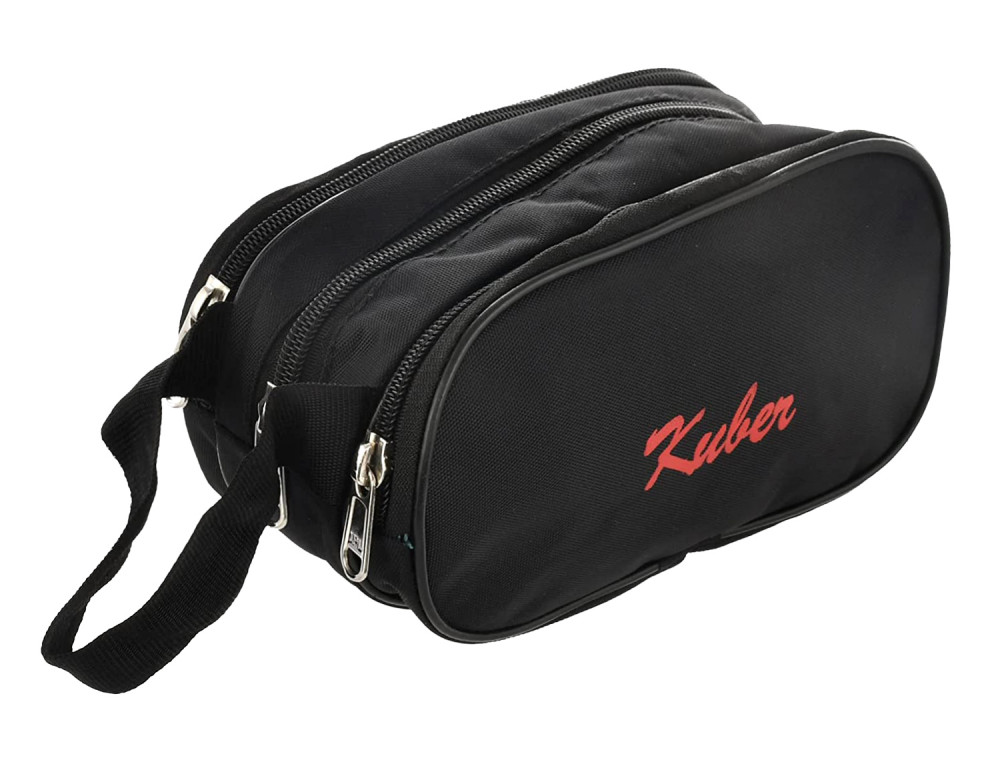 Kuber Industries Rexine Lightweight Travel Toiletry Bag Shaving Kit With Carrying Strap (Black) 54KM4281