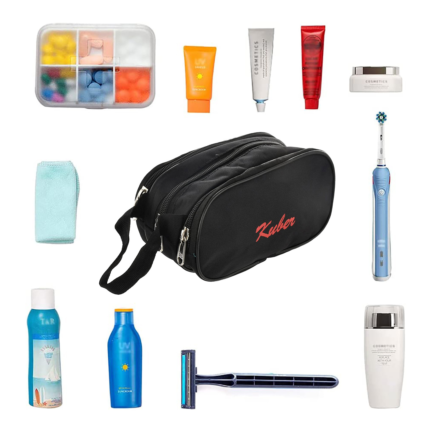 Kuber Industries Rexine Lightweight Travel Toiletry Bag Shaving Kit With Carrying Strap (Black) 54KM4281