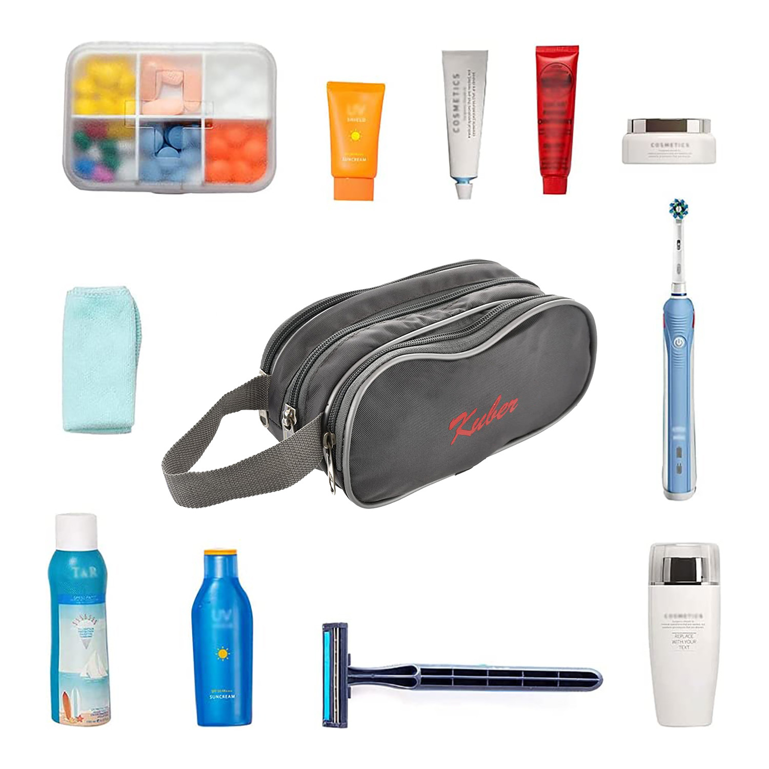 Kuber Industries Rexine Lightweight Travel Toiletry Bag Shaving Kit With Carrying Strap (Grey) 54KM4283