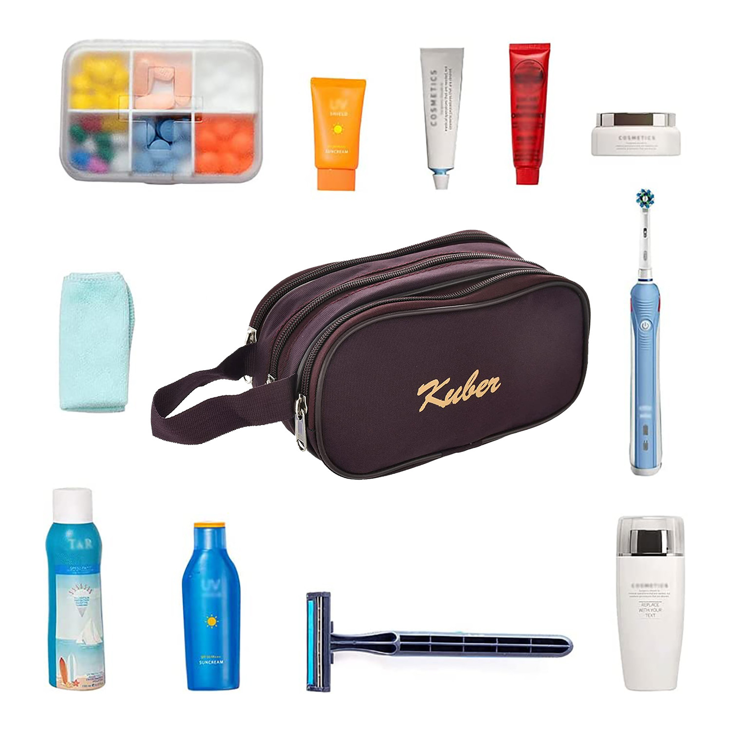 Kuber Industries Rexine Lightweight Travel Toiletry Bag Shaving Kit With Carrying Strap (Wine) 54KM4279
