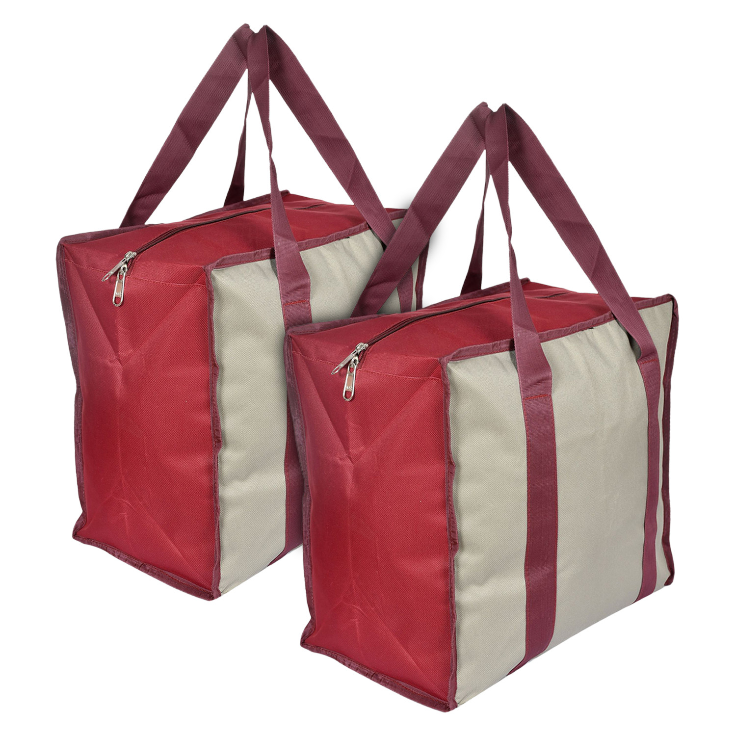 Kuber Industries Rexine Shopping Bags/Grocery Bag for Carry Grocery, Fruits, Vegetable with Handles (Beige) 54KM4019