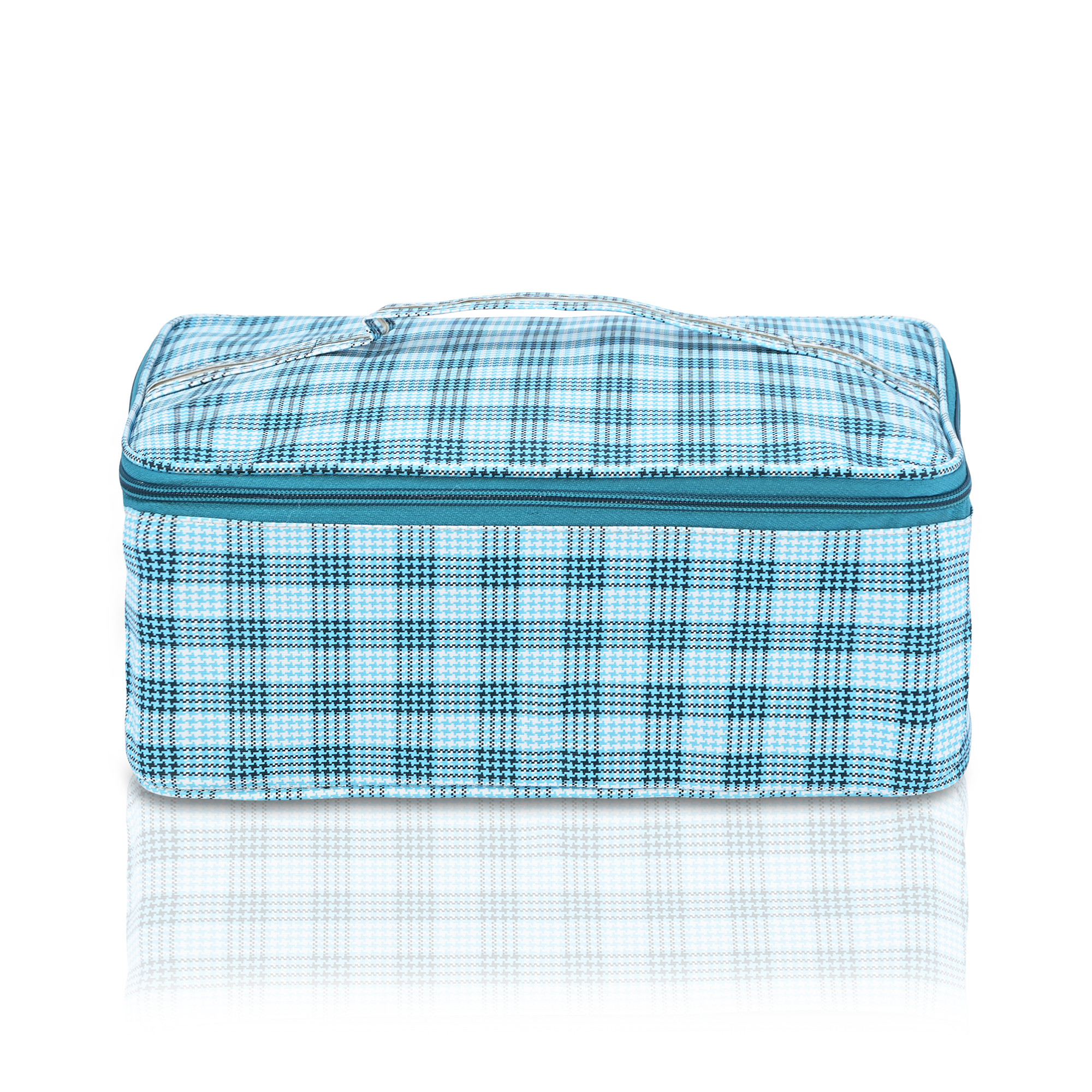 Kuber Industries Rexine Undergarments Organizer for Women with Handle  Wardrobe Organizer for Storage Underwear Socks Bras Ties and Scarves  Check Print - Blue