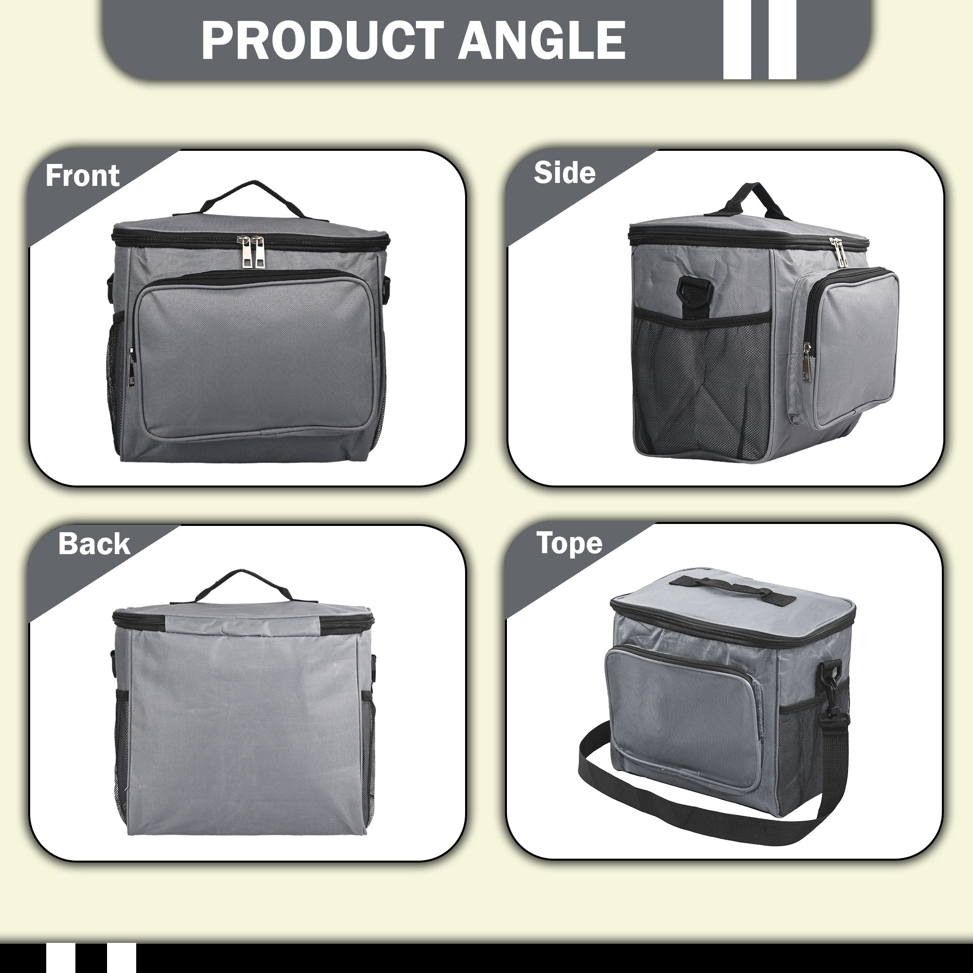 Kuber Industries Rexine Waterproof Insulated Lunch Box Bags for Men with Bottle Holder  Lightweight  Easy To Clean Lunch Bag for Office School  College  Grey