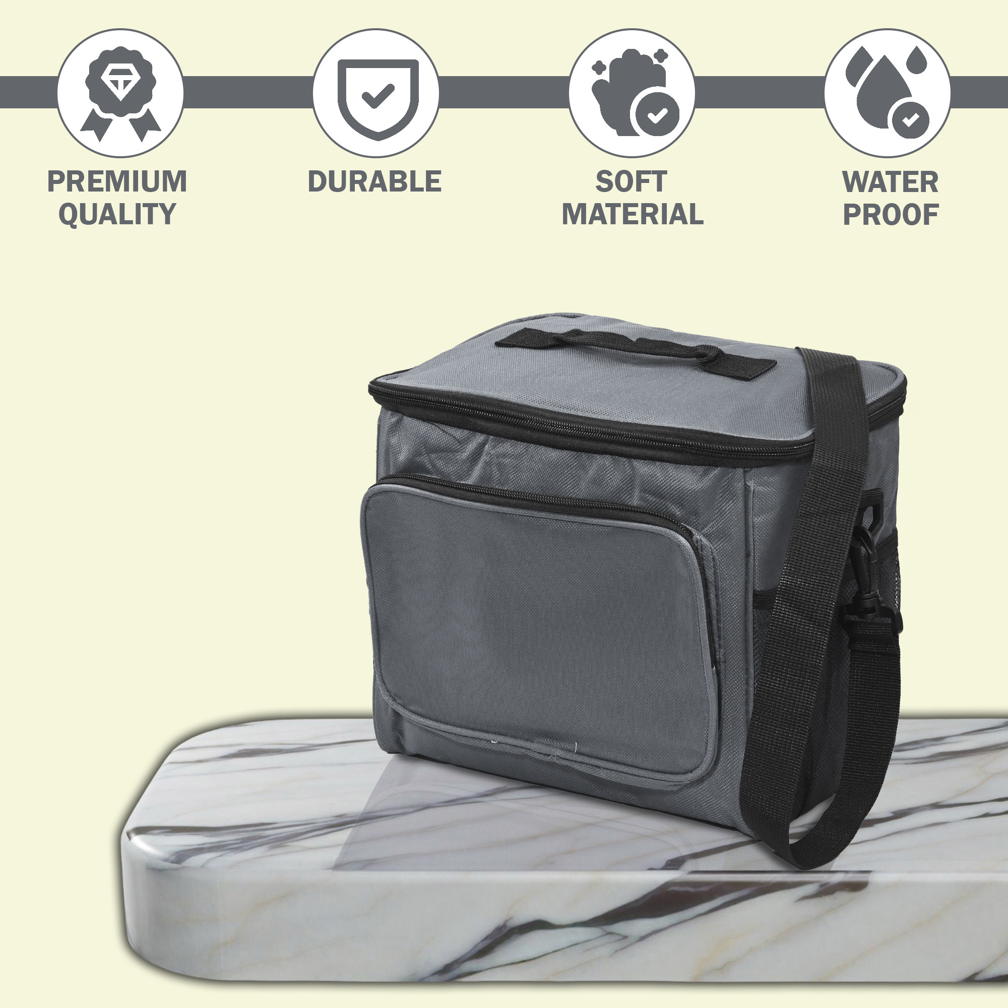 Kuber Industries Rexine Waterproof Insulated Lunch Box Bags for Men with Bottle Holder  Lightweight  Easy To Clean Lunch Bag for Office School  College  Grey