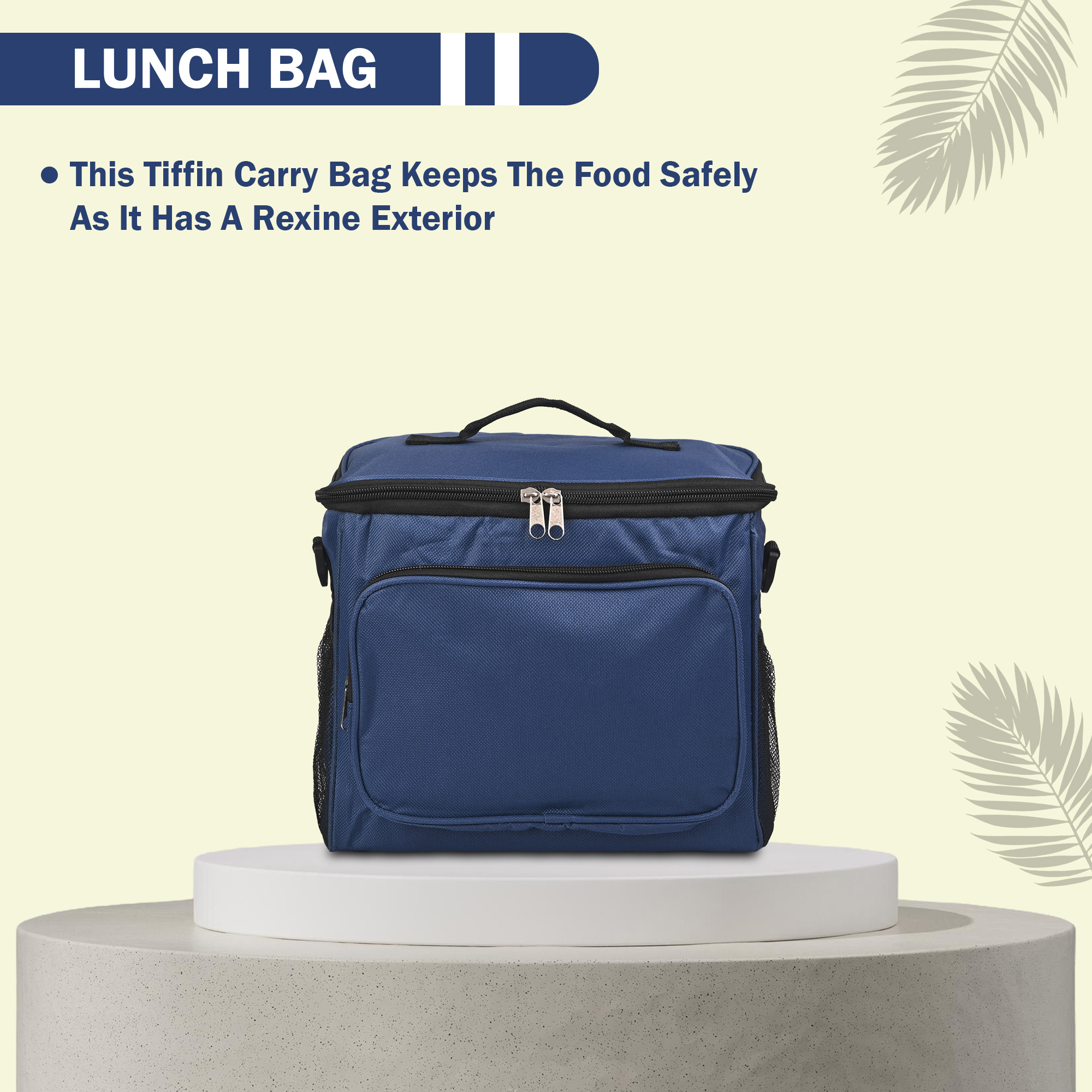 Kuber Industries Rexine Waterproof Insulated Lunch Box Bags for Men with Zip  Lightweight  Easy To Clean Food  Lunch Bag for Office School  College  Blue