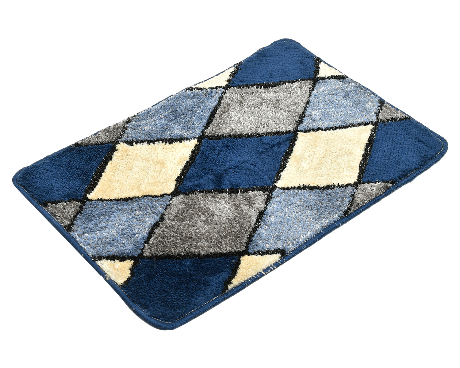 Kuber Industries Rhombus Design Multiuses Home Décor Non-Slip Velvet Door Mat (Blue)