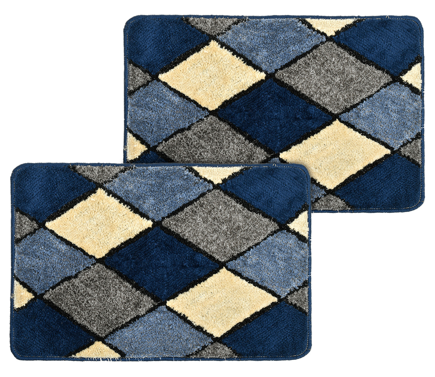 Kuber Industries Rhombus Design Multiuses Home Décor Non-Slip Velvet Door Mat (Blue)