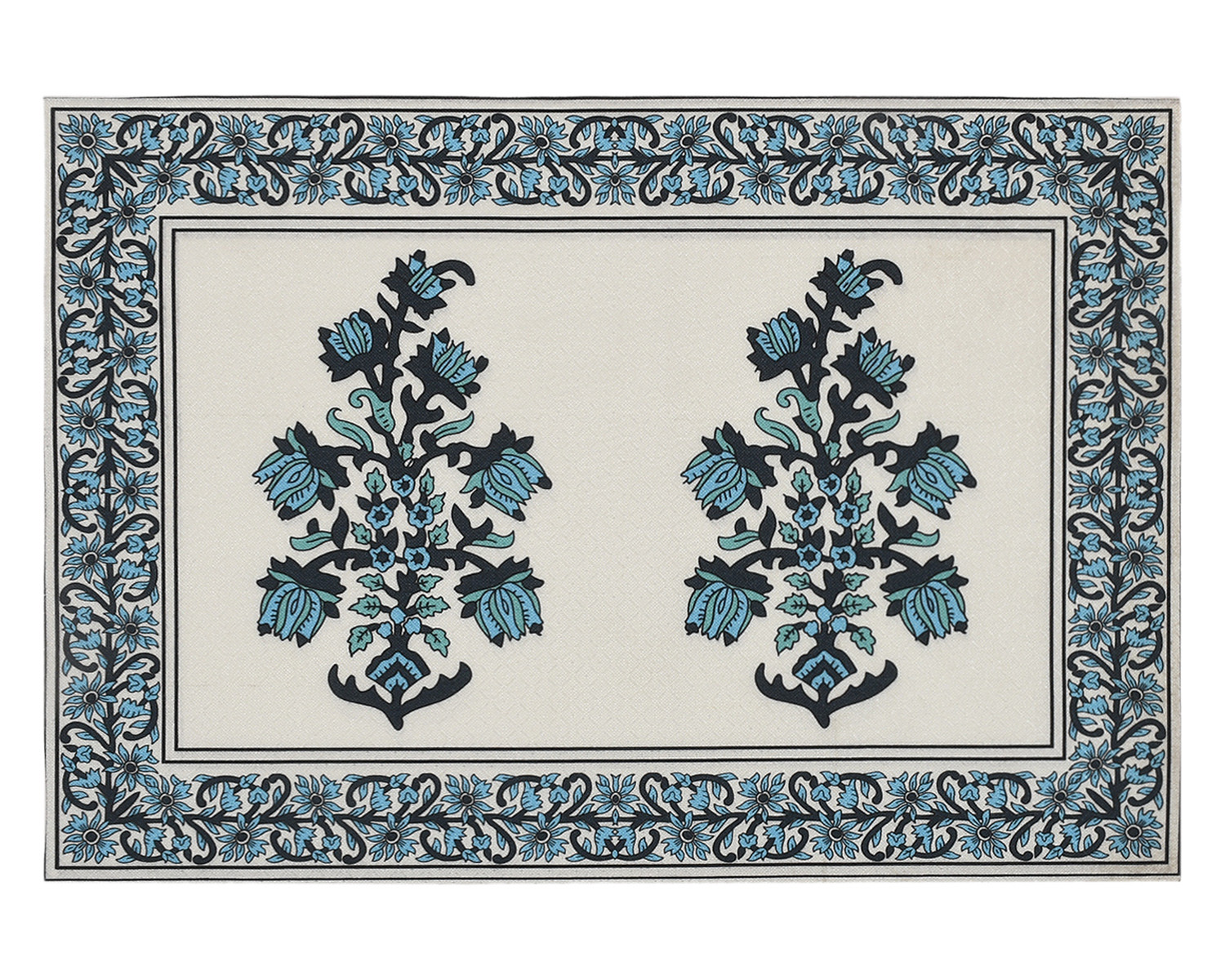 Kuber Industries Rich Fabric Table Runner & Placemats For Living, Dinning, Office, Kitchen & Wedding Set of 7 (Blue) 54KM4147