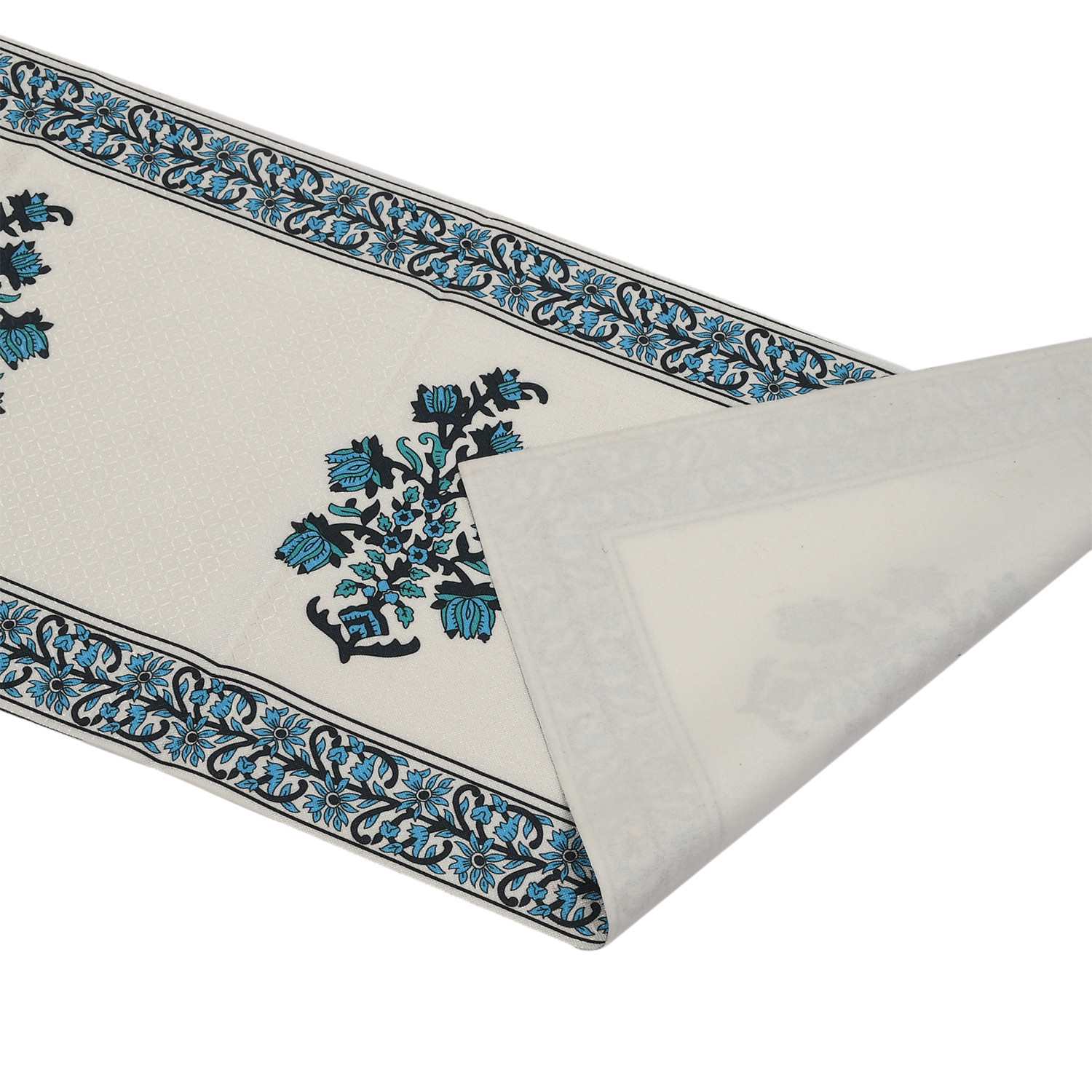 Kuber Industries Rich Fabric Table Runner & Placemats For Living, Dinning, Office, Kitchen & Wedding Set of 7 (Blue) 54KM4147