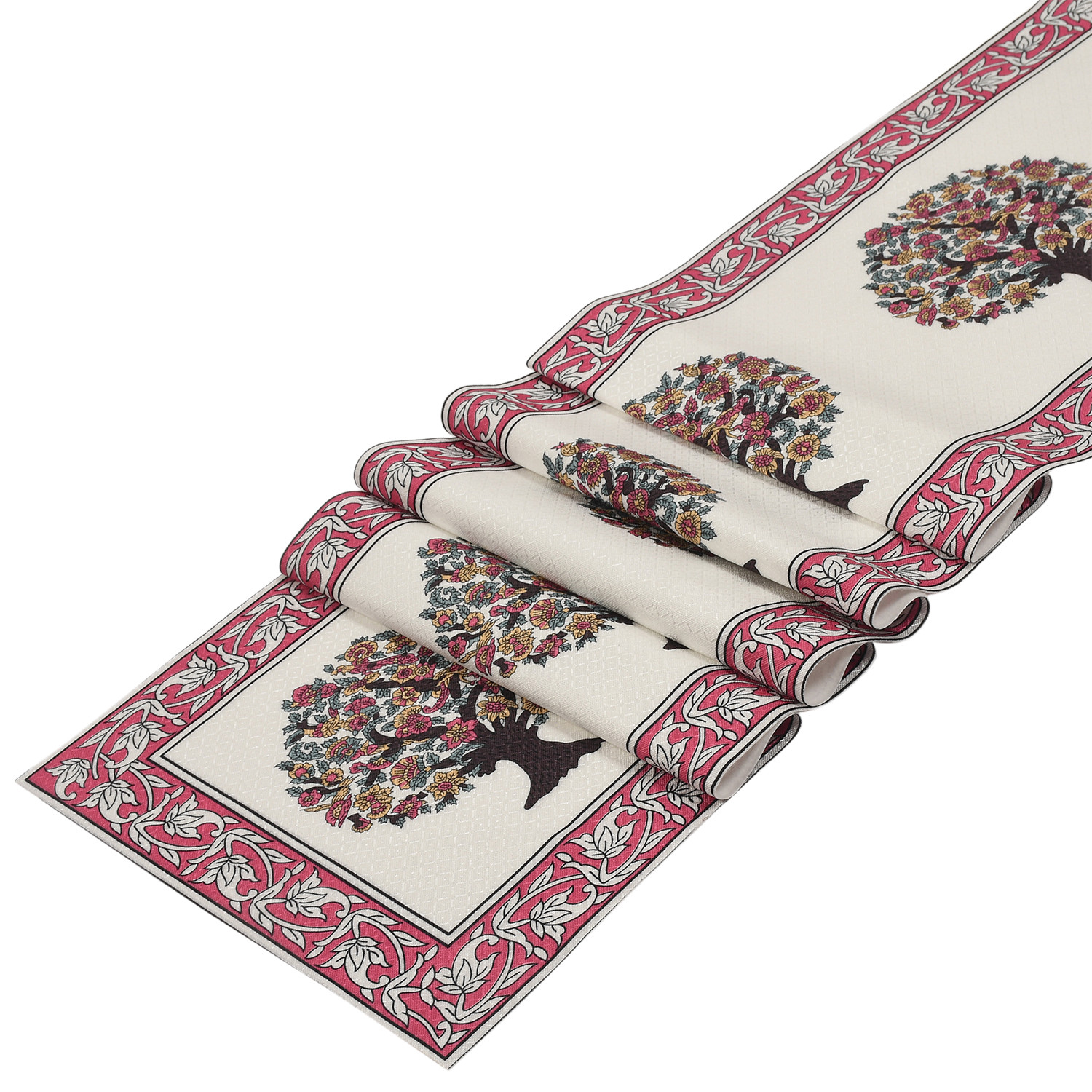 Kuber Industries Rich Fabric Table Runner & Placemats For Living, Dinning, Office, Kitchen & Wedding Set of 7 (Pink) 54KM4148
