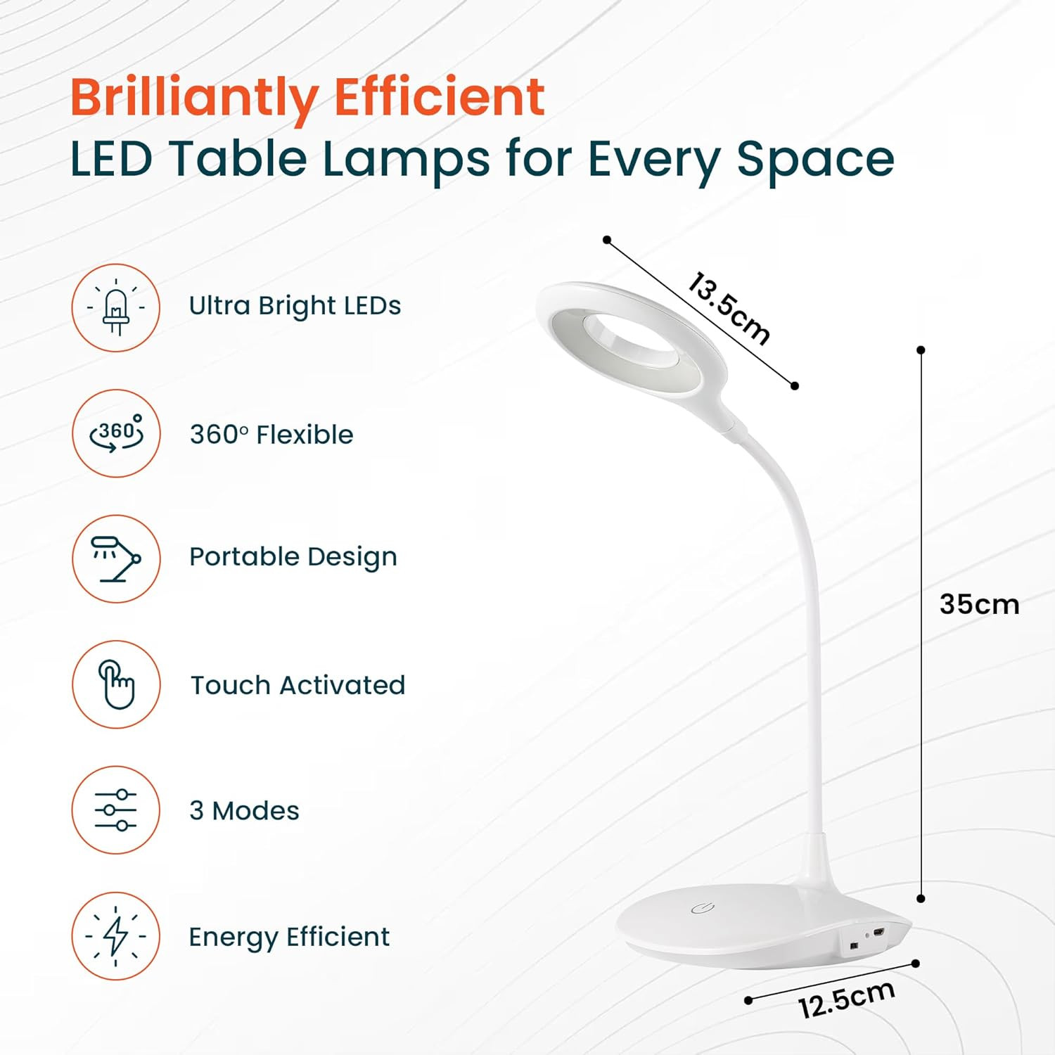 Kuber Industries Ring Base Table Lamp|Rechargeable Table Light with USB|Battery Capacity 1200mAh (White)