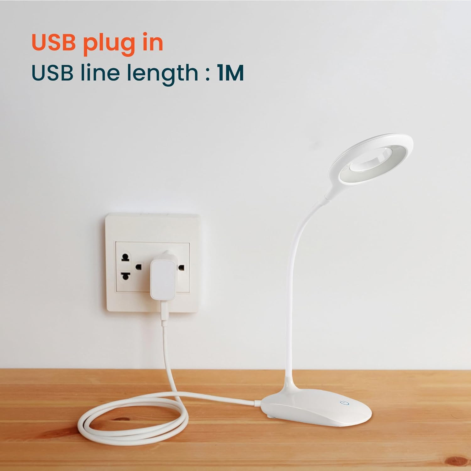 Kuber Industries Ring Base Table Lamp|Rechargeable Table Light with USB|Battery Capacity 1200mAh (White)