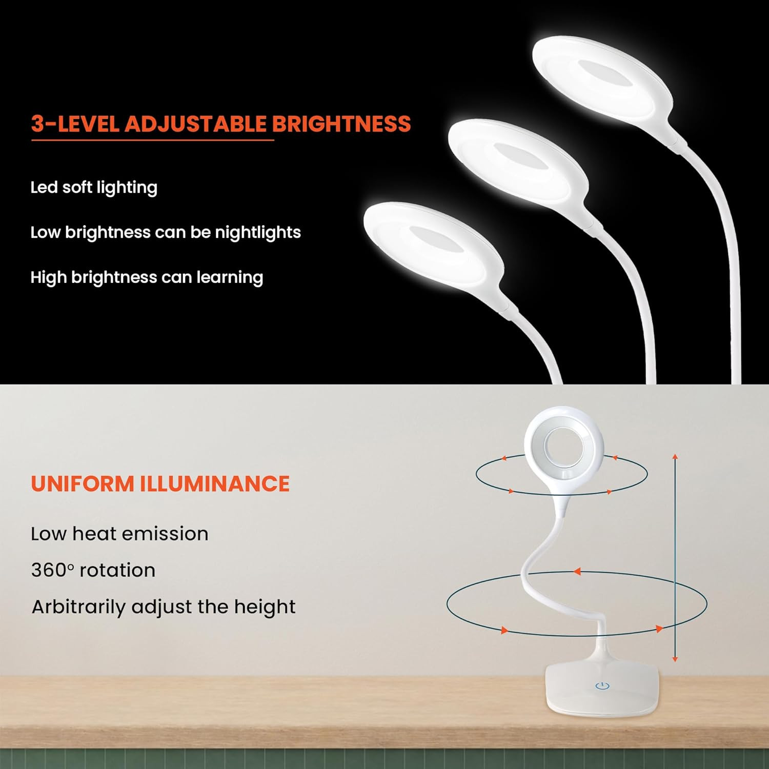 Kuber Industries Ring Base Table Lamp|Rechargeable Table Light with USB|Battery Capacity 1200mAh (White)