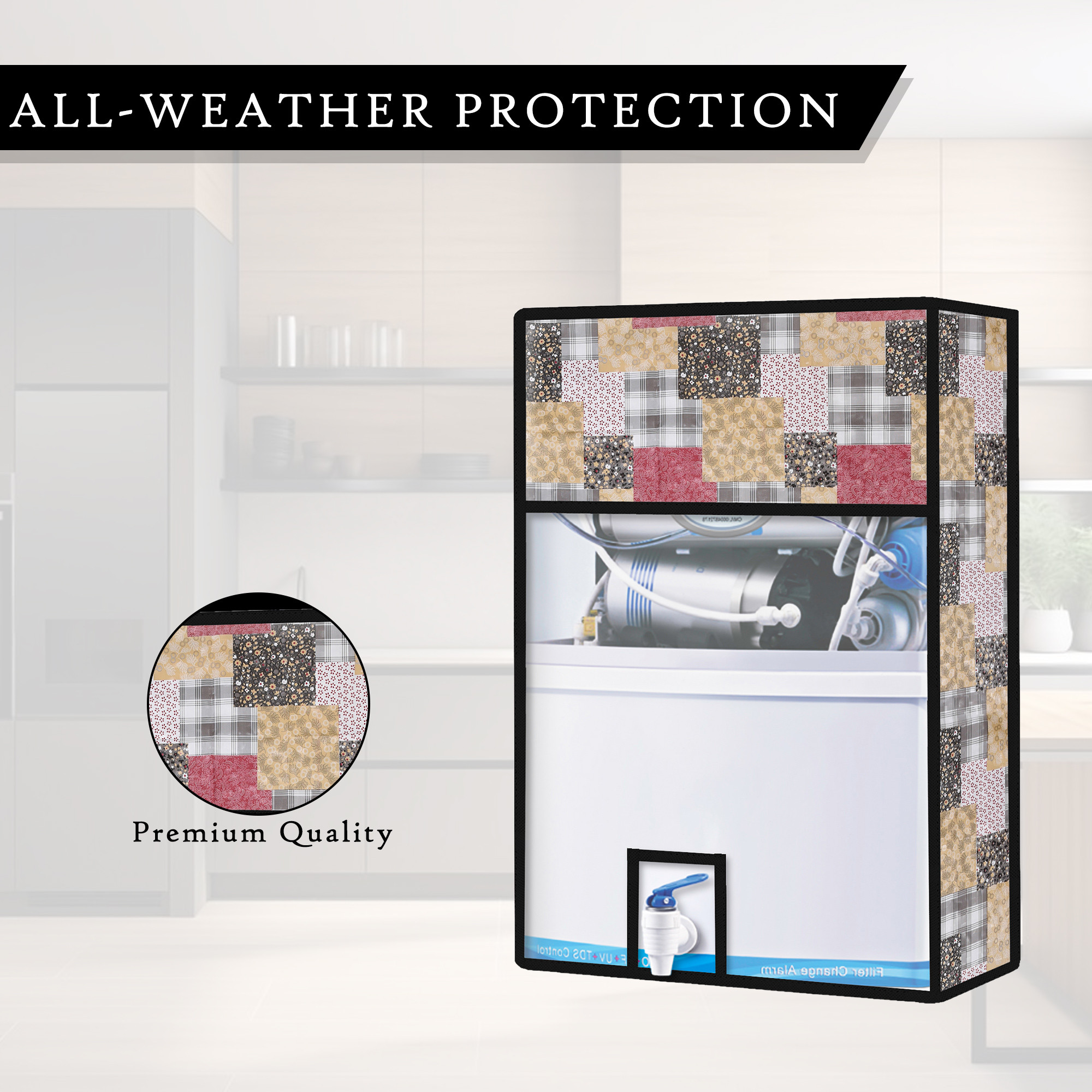 Kuber Industries Ro Cover  Free Size  Ro Water Purifier Cover  Dust Protective Ro Cover  Water Purifier Cover  Ro Cover For Kitchen  Barik Flower  Black