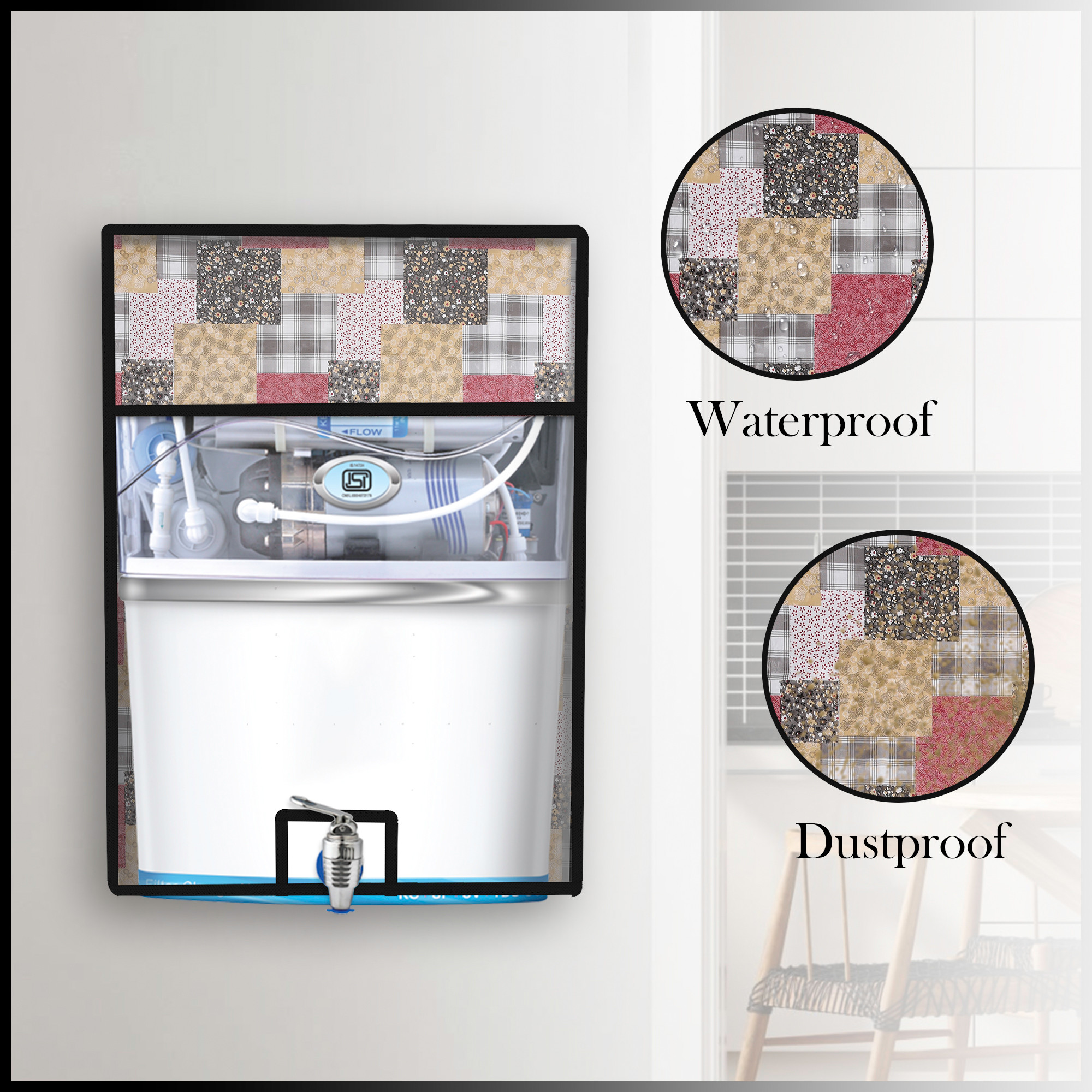 Kuber Industries Ro Cover  Free Size  Ro Water Purifier Cover  Dust Protective Ro Cover  Water Purifier Cover  Ro Cover For Kitchen  Barik Flower  Black