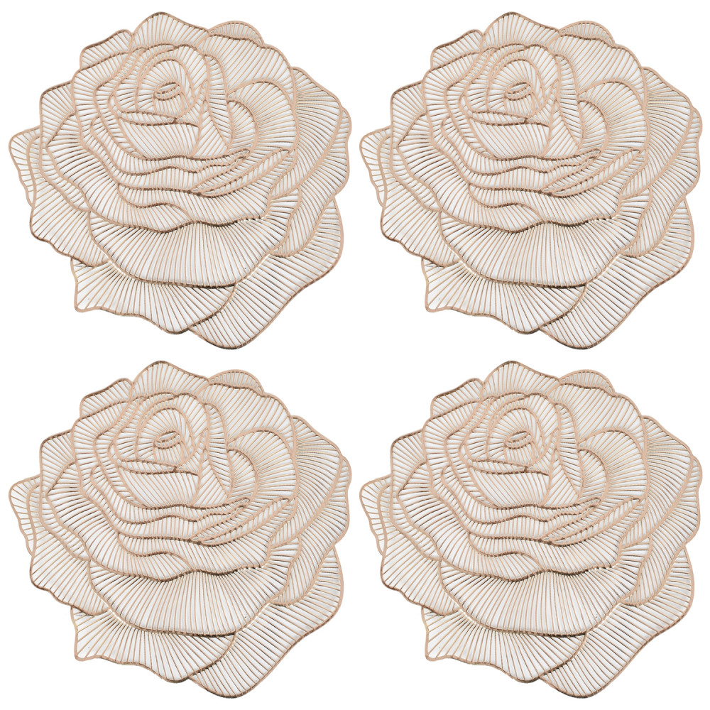 Kuber Industries Rose Design Soft Leather Table Mats, Dining Table Mats,(Gold)